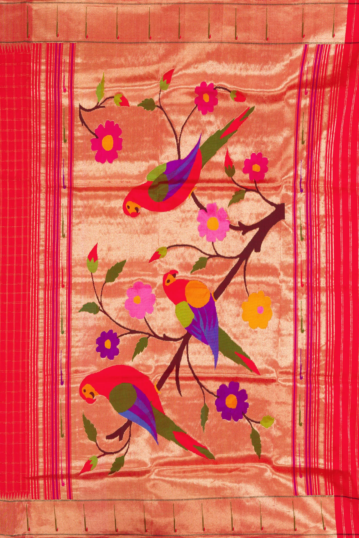 Red with Pink Color Paithani Silk Saree - Image 7