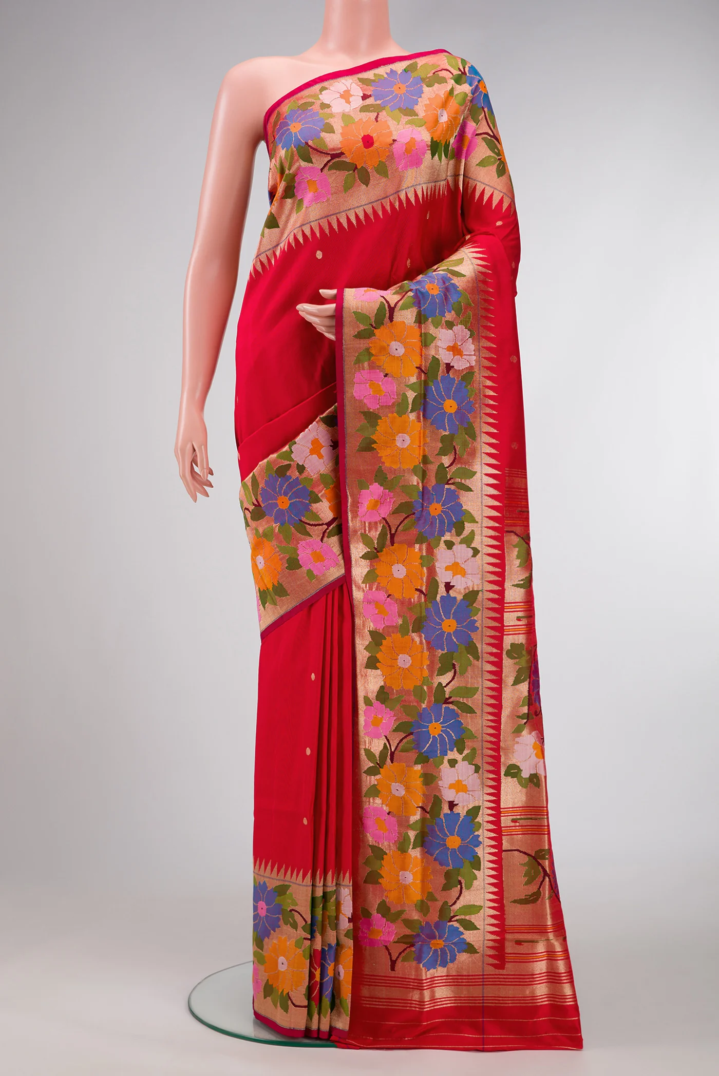 Pure Silk Pure Zari Red Paithani Saree