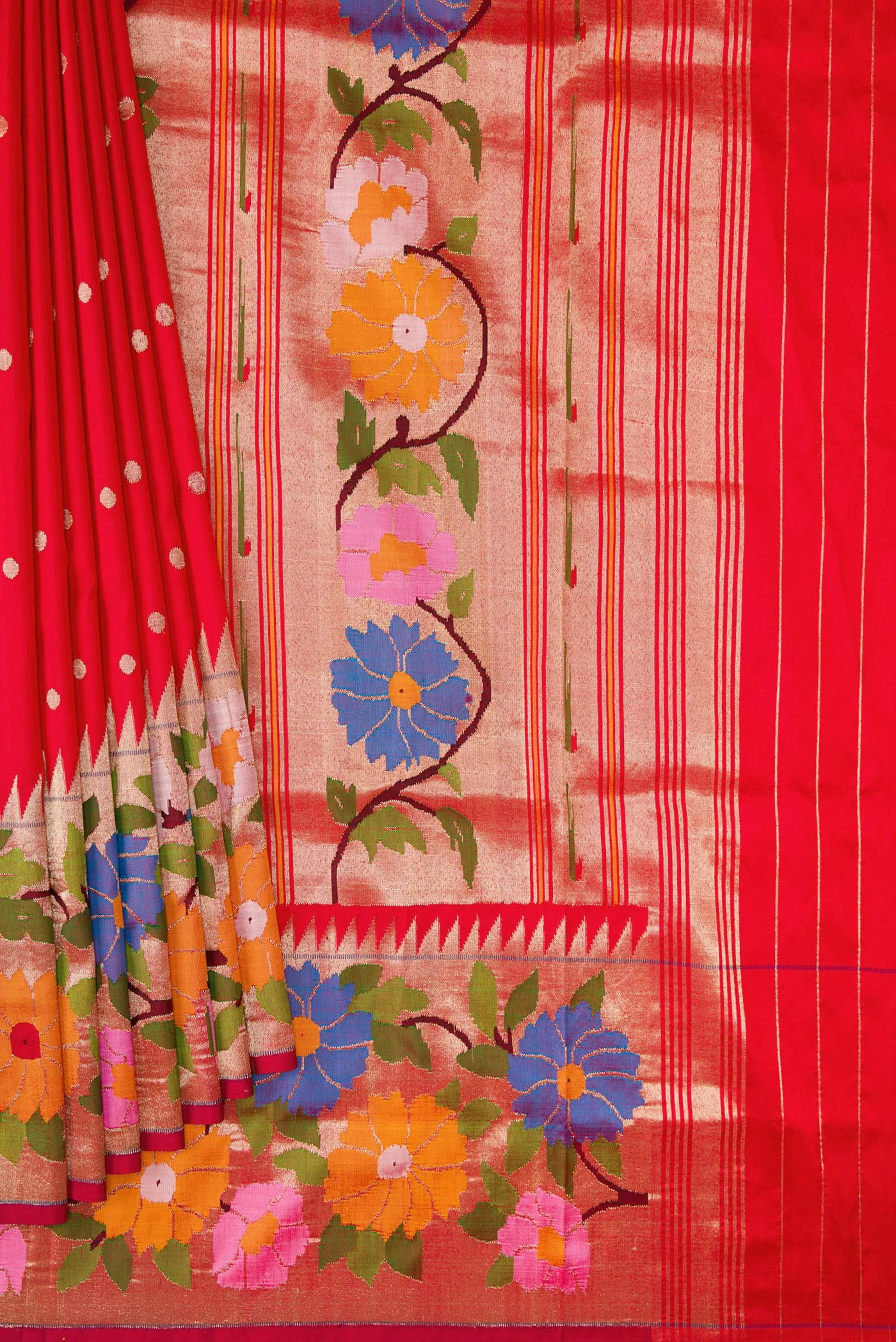 Pure Silk Pure Zari Red Paithani Saree - Image 4