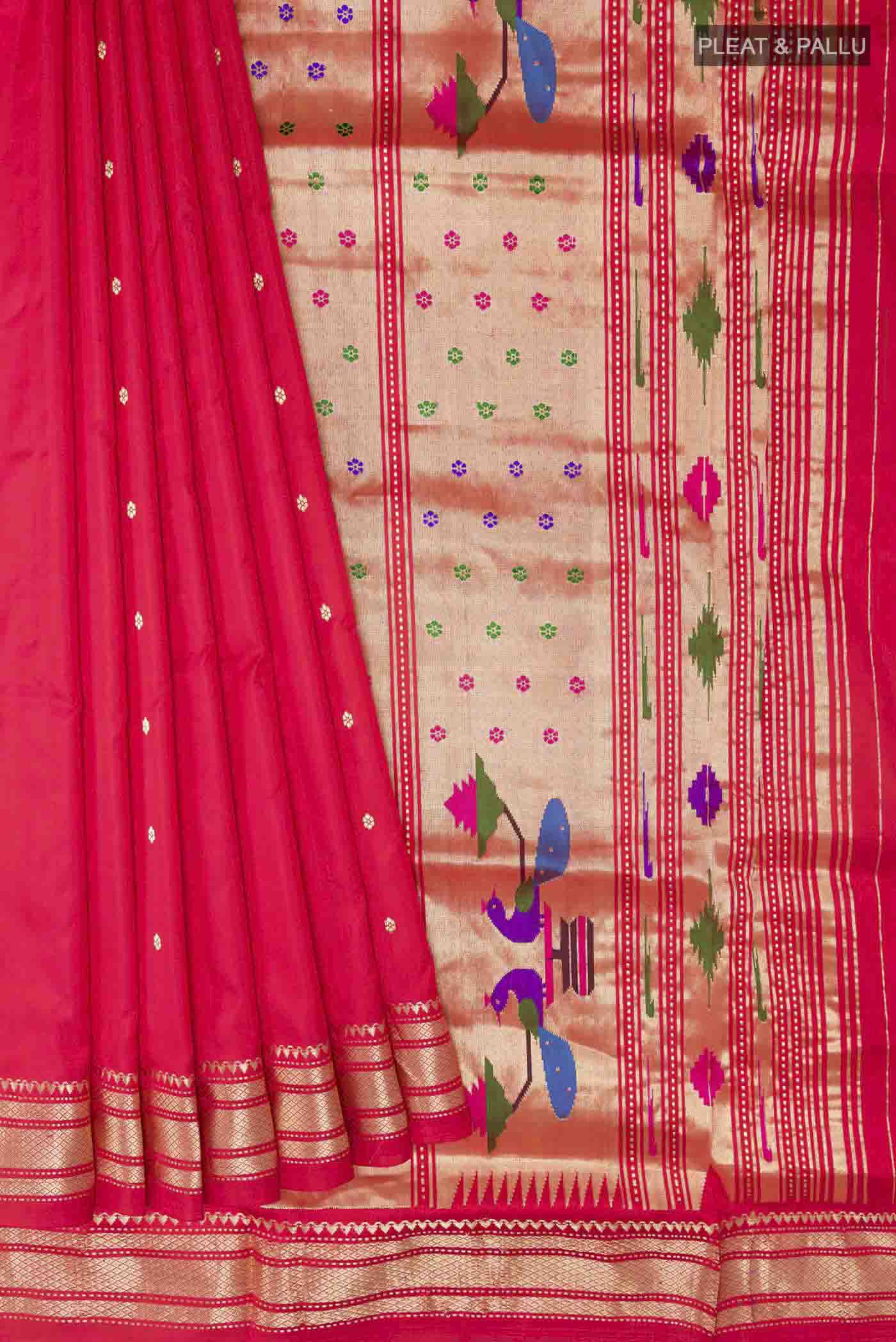 Red Dual Tone Paithani Silk Saree - Image 4