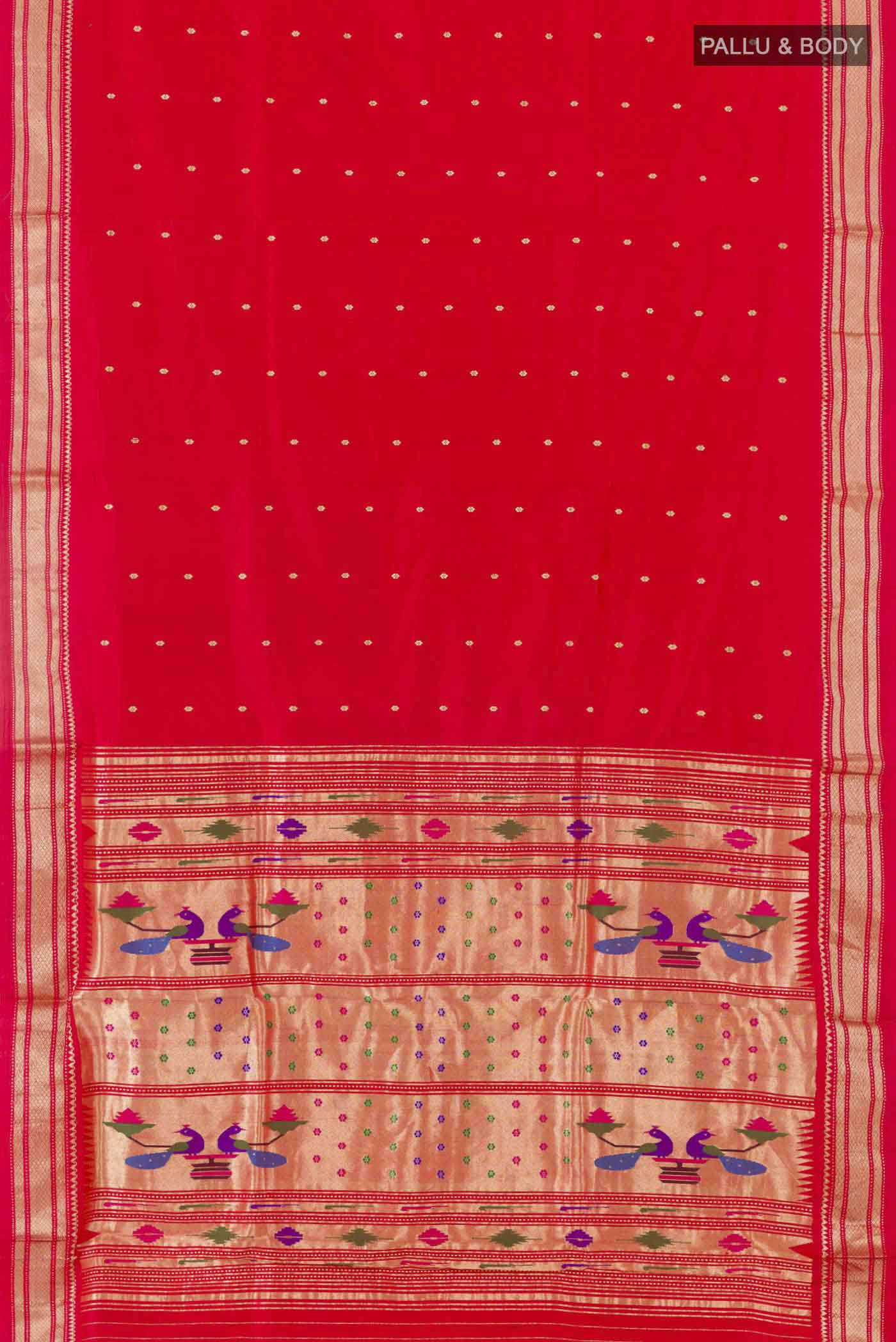 Red Dual Tone Paithani Silk Saree - Image 6