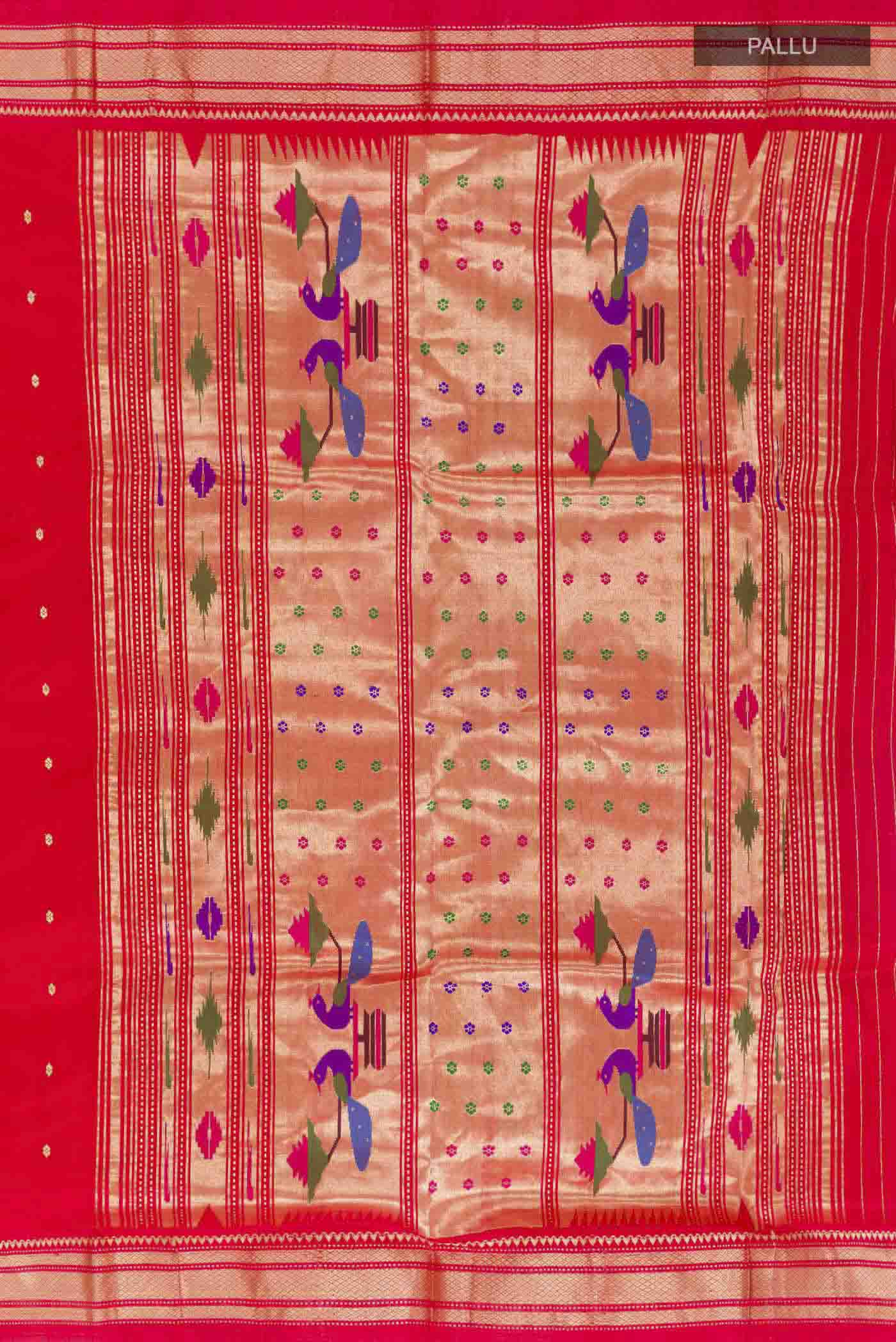 Red Dual Tone Paithani Silk Saree - Image 7