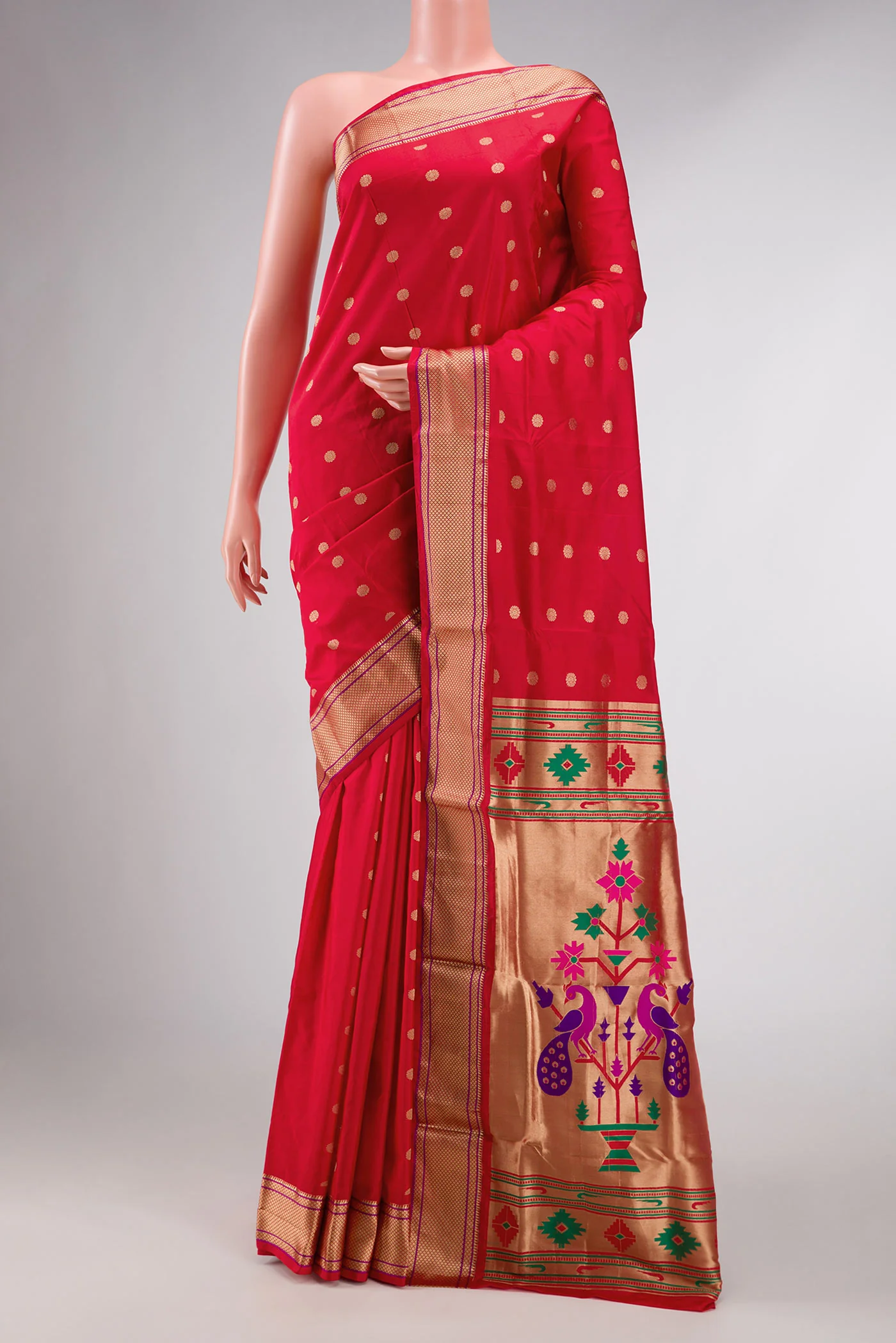 Red Dual Tone Paithani Silk Saree