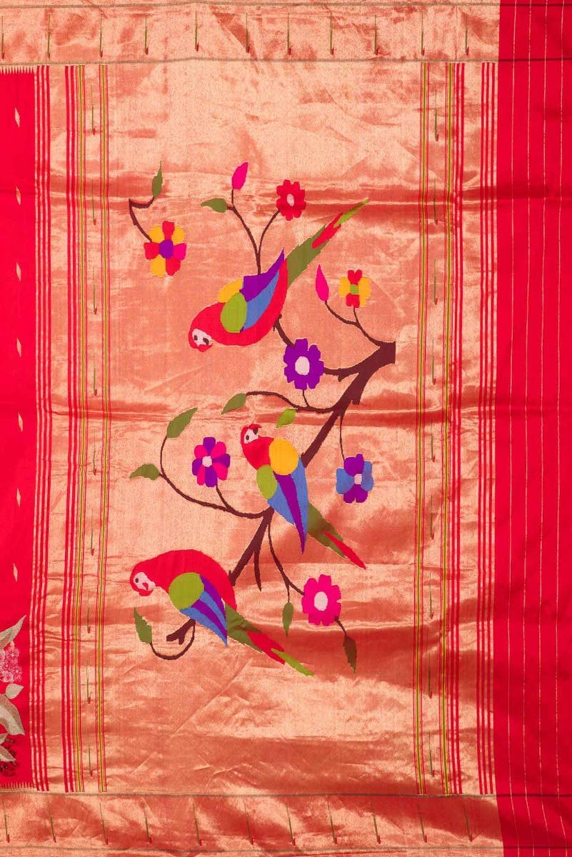 Pure Silk Pure Zari Red Dual Tone Paithani Saree - Image 4