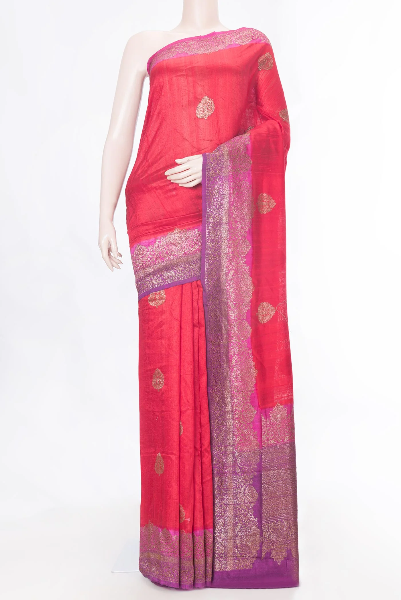 Red Dual Tone Raw Silk Saree