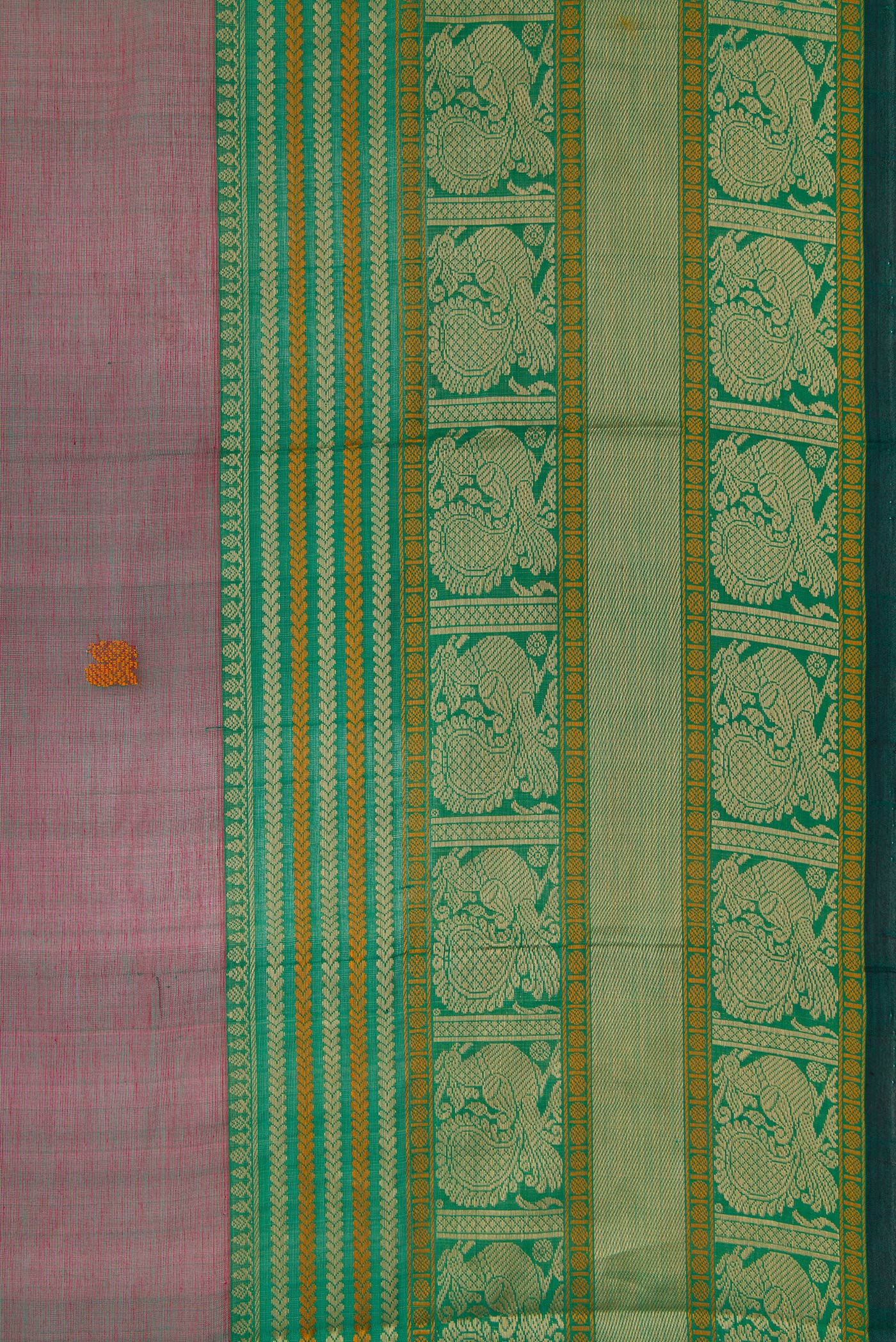 Green with Red Color Silk Cotton Saree - Image 3