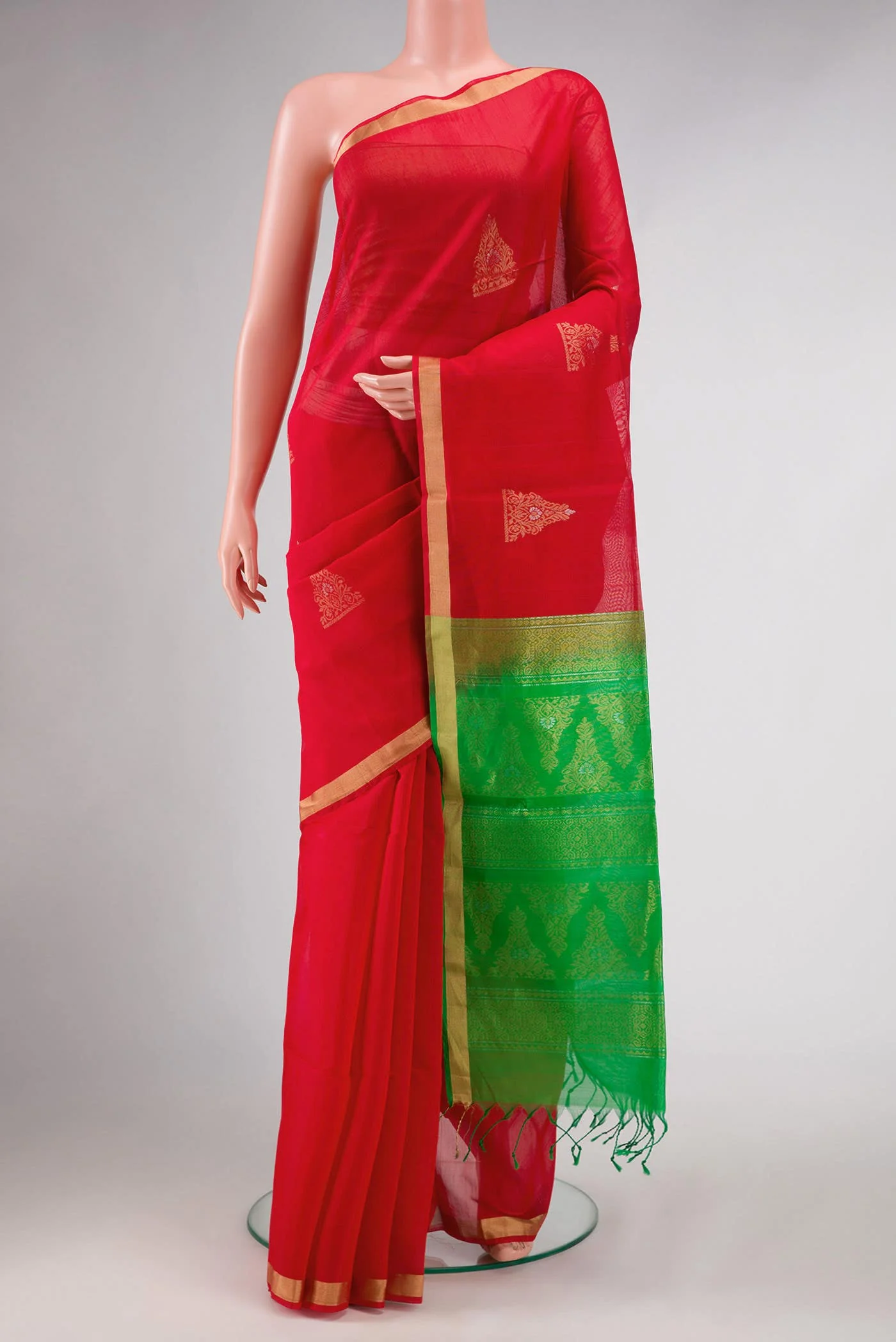 Red Dual Tone Silk Cotton Saree