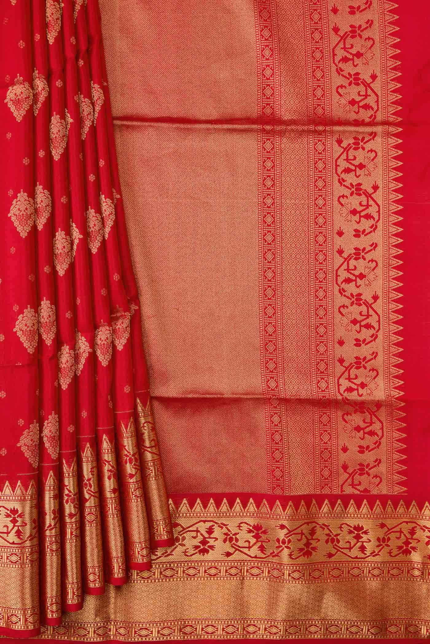 Red Dual Tone Soft Silk Saree - Image 4