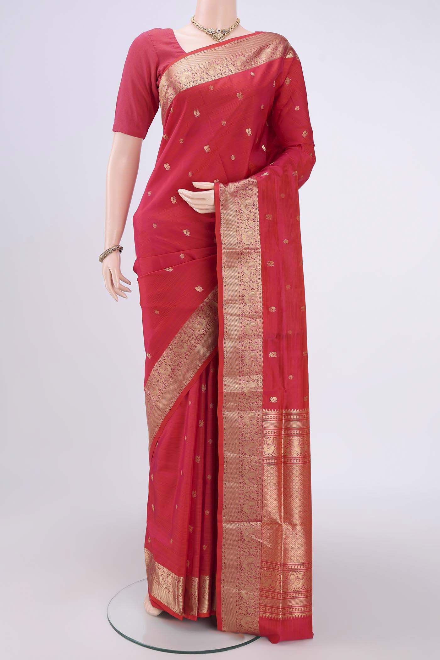 Pink with Red Color Soft Silk Saree