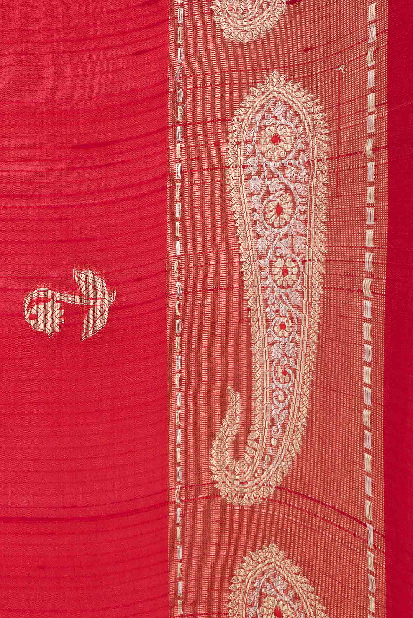 Red Banarasi Raw Silk Saree - Image 3