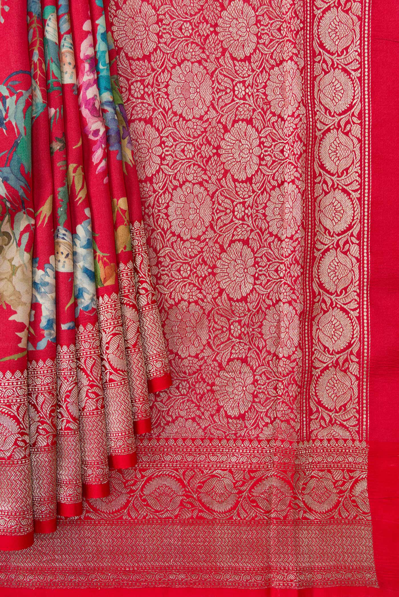 Red Tussar Silk Saree - Image 4