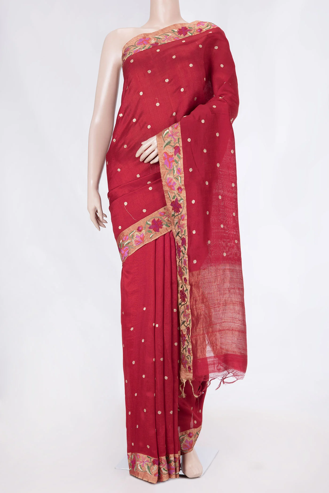 Red Tussar Silk Saree