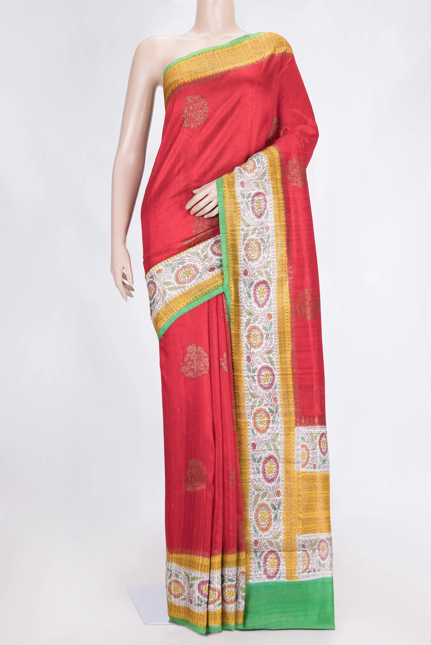 Red Banarasi Tussar Silk Saree