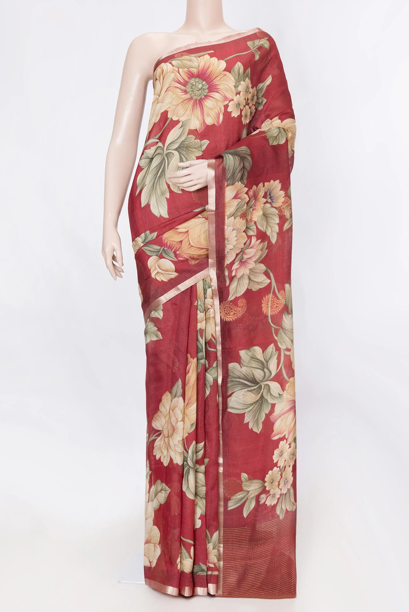 Red Dual Tone Tussar Silk Saree