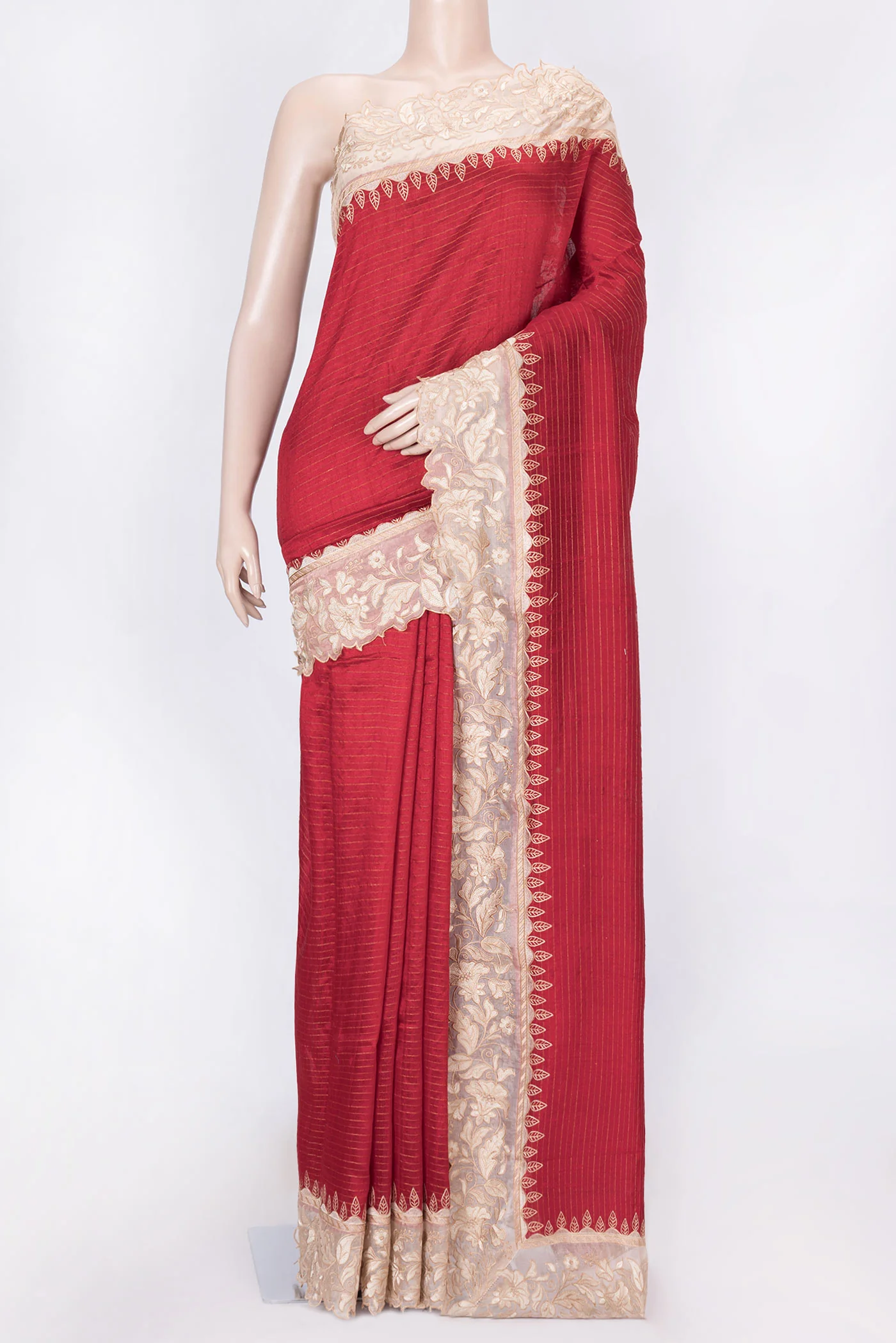 Red Dual Tone Tussar Silk Saree