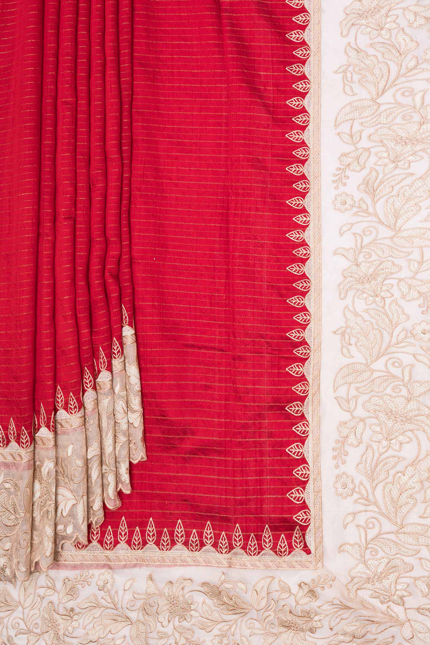Red Dual Tone Tussar Silk Saree - Image 3