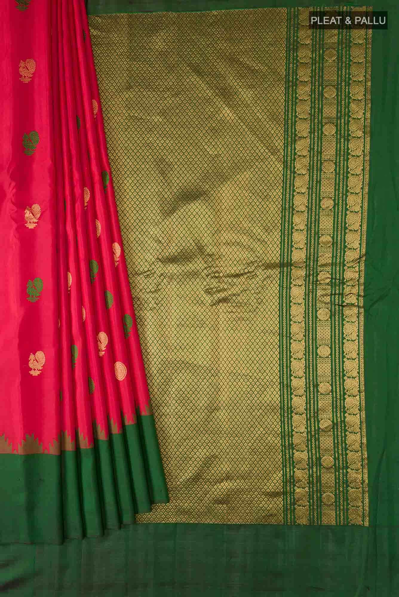 Red Gadwal Silk Saree - Image 2