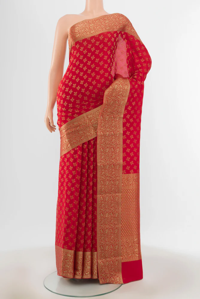 Red Mysore Crepe Saree