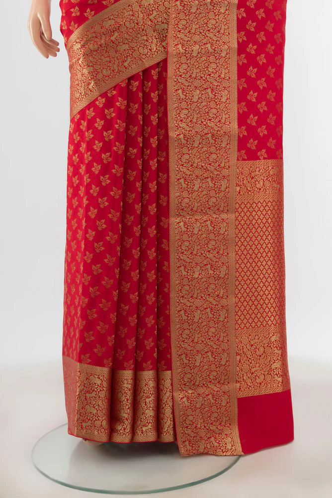 Red Mysore Crepe Saree - Image 3