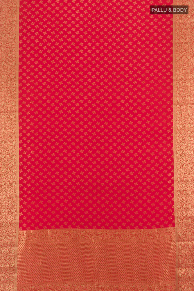 Red Mysore Crepe Saree - Image 5