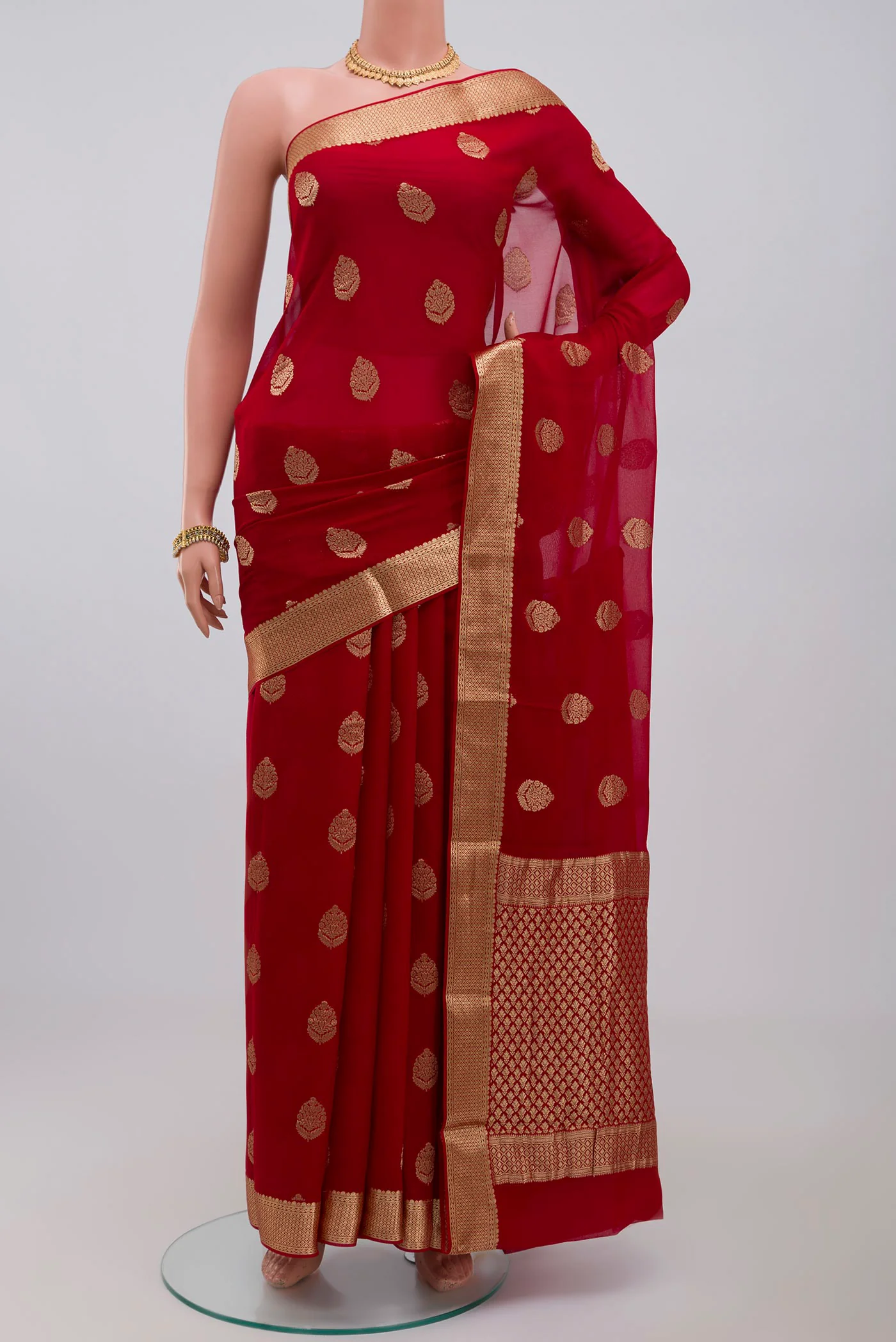 Red Mysore Georgette Saree