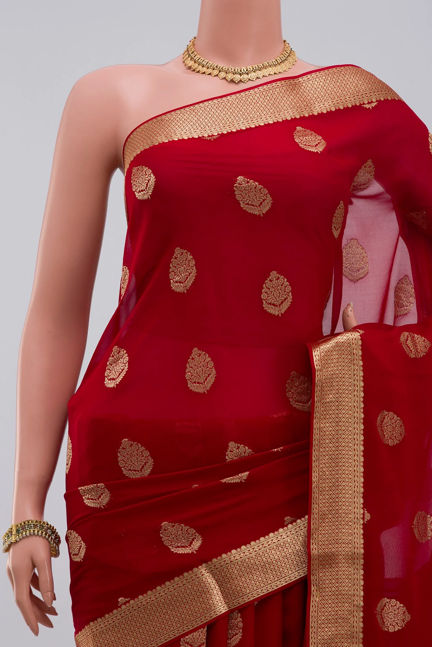 Red Mysore Georgette Saree - Image 2