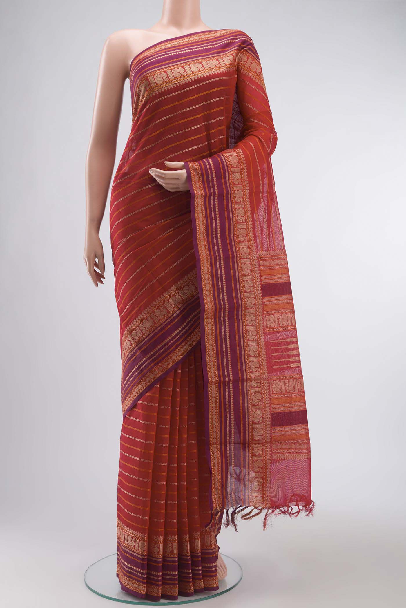 Red Kanchi Cotton Saree