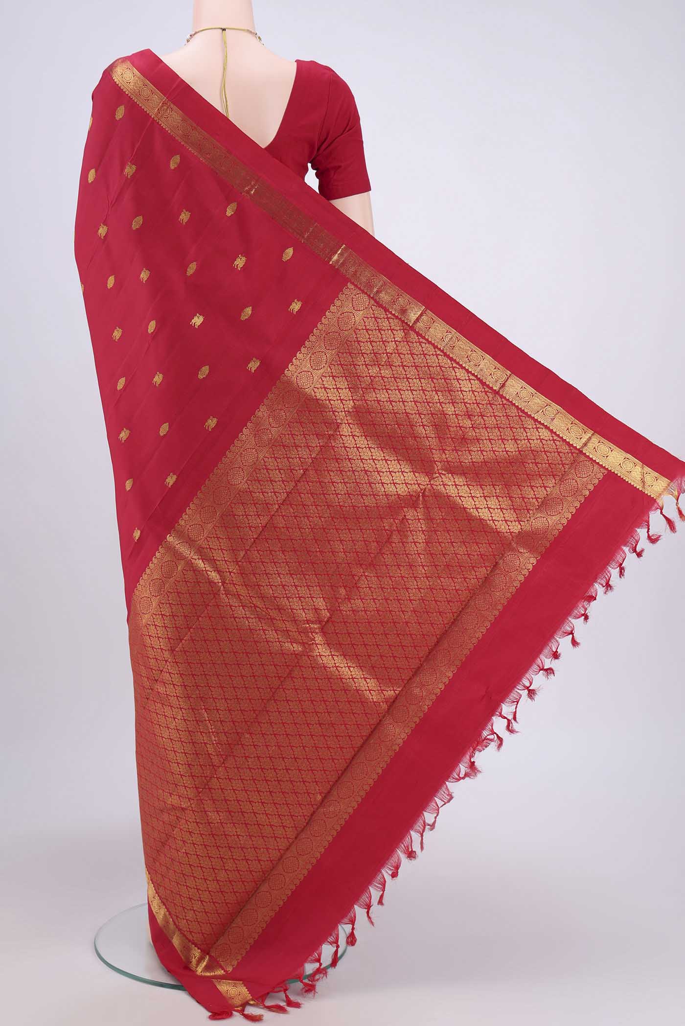 Red Kanchipuram Silk Saree - Image 3