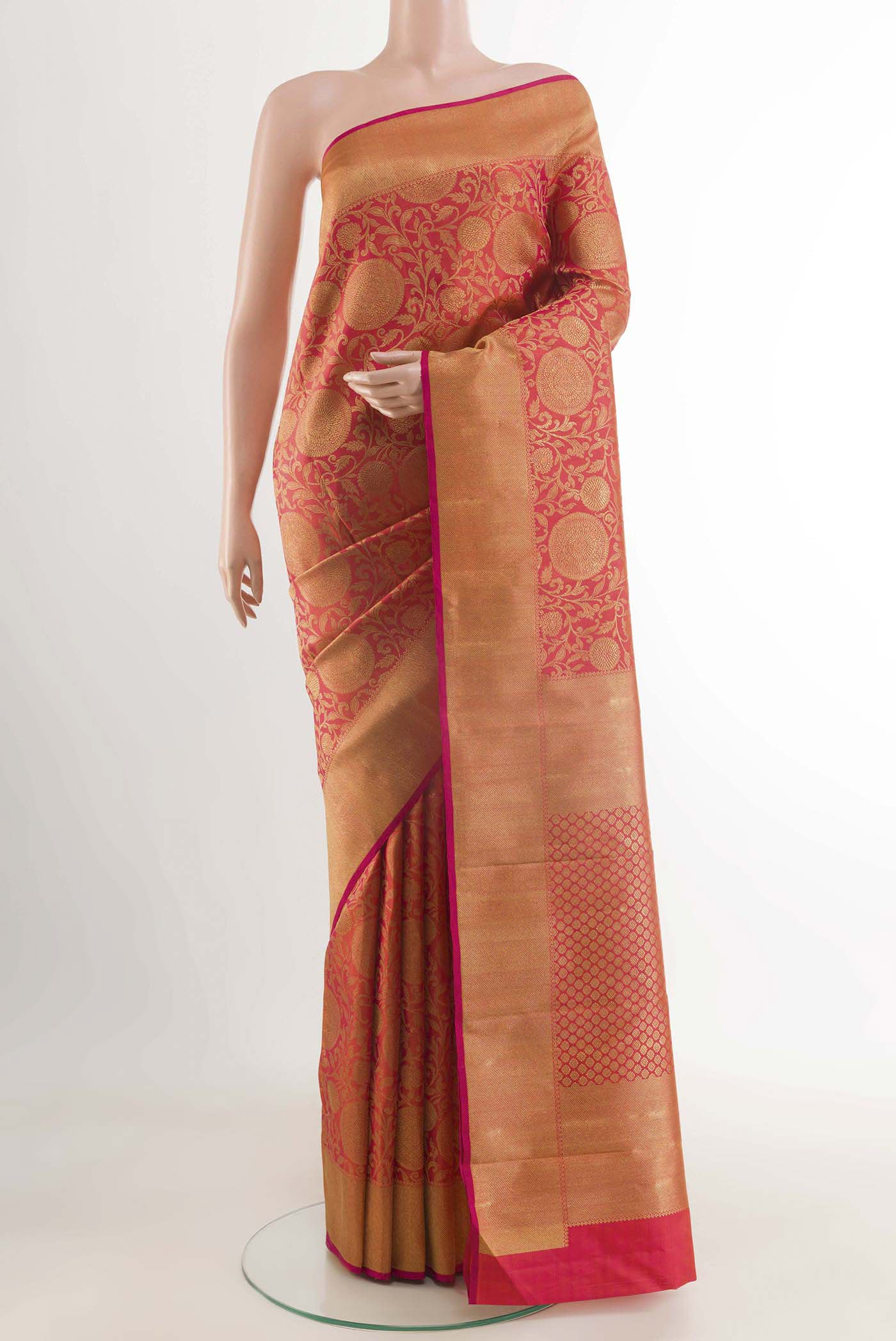 Pink with  Orange Color Kanjivaram Silk Saree