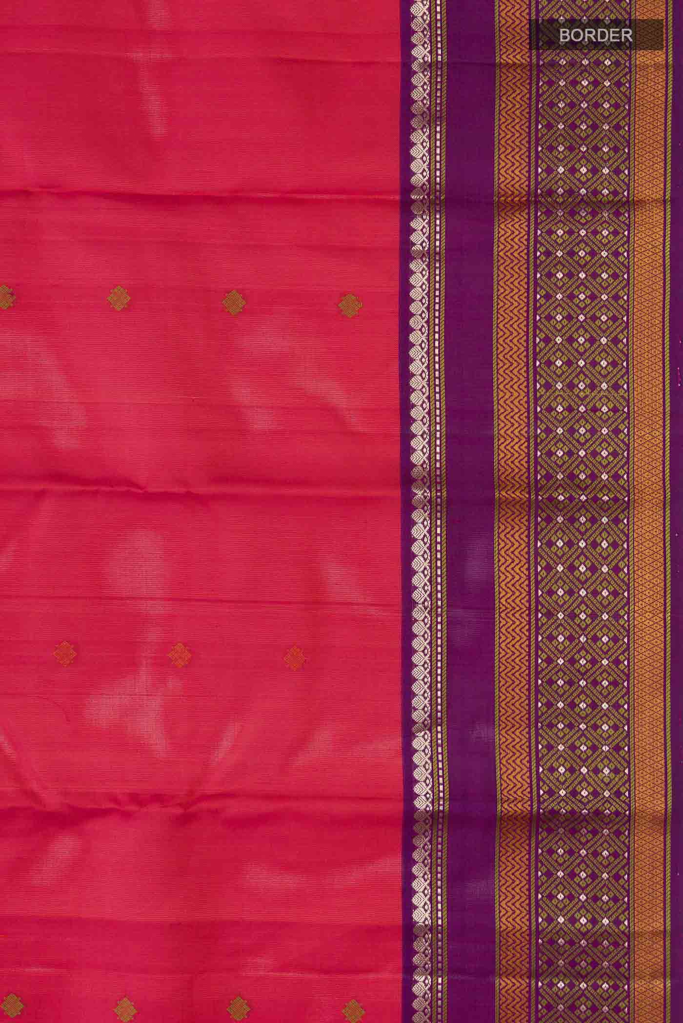 Pink with Orange Color Kanchipuram Silk Saree - Image 3