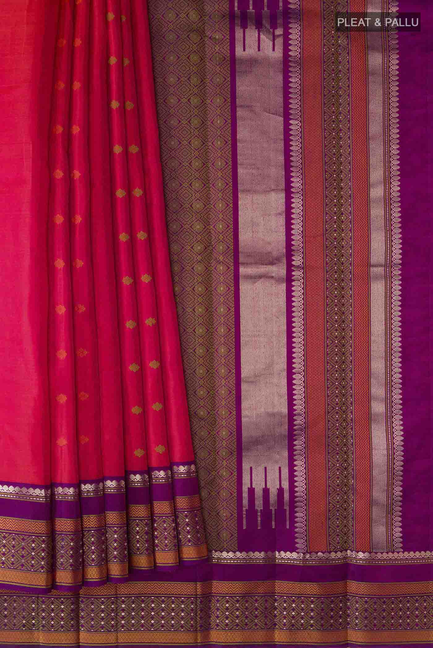 Pink with Orange Color Kanchipuram Silk Saree - Image 4