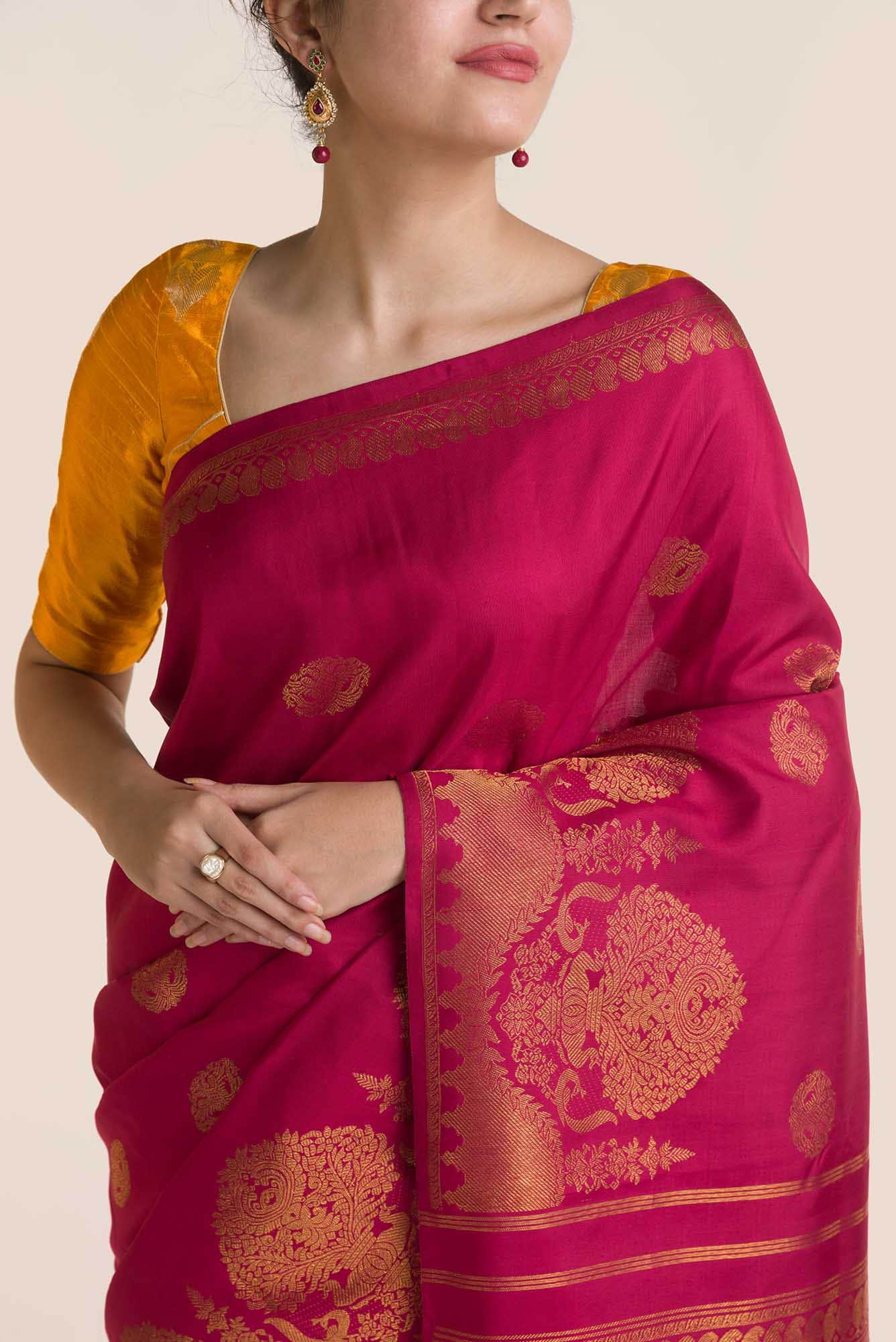 Gandaberunda-Red Kanchipuram Silk Saree - Image 2