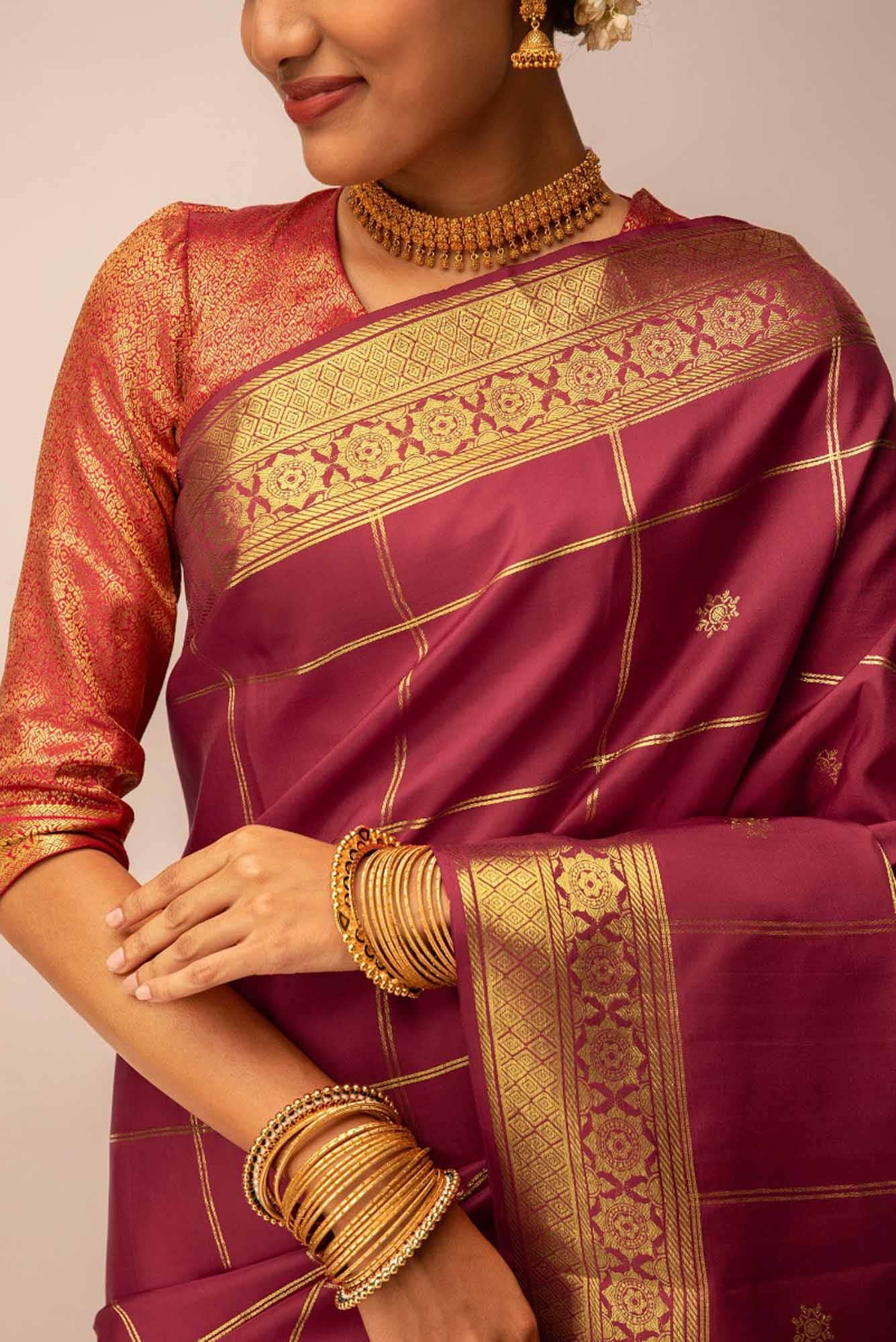 Savitri-Maroon Kanchipuram Silk Saree - Image 3