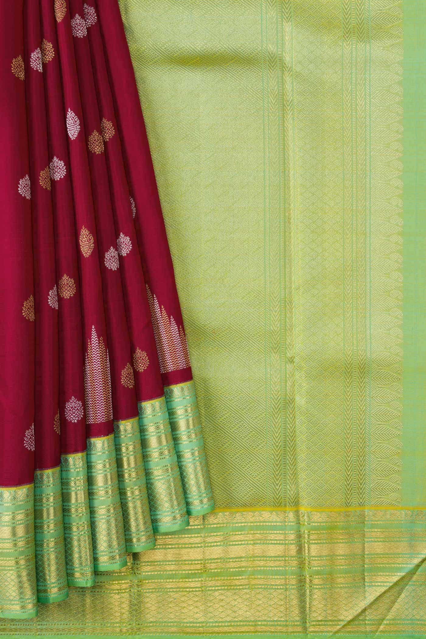 Pure Silk Pure Zari Maroon Kanjivaram Saree - Image 2