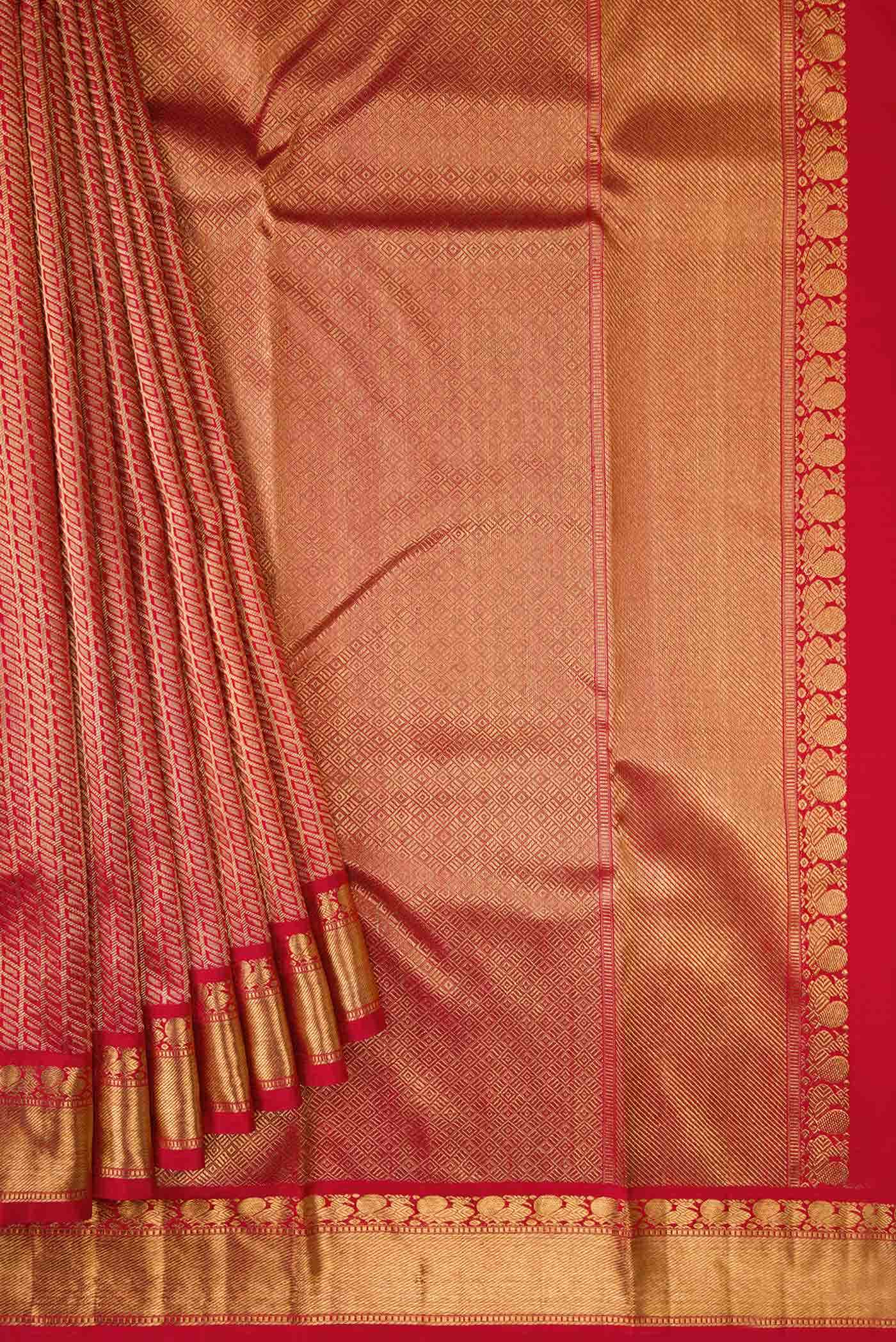 Pure Silk Pure Zari Red Kanjivaram Saree - Image 2
