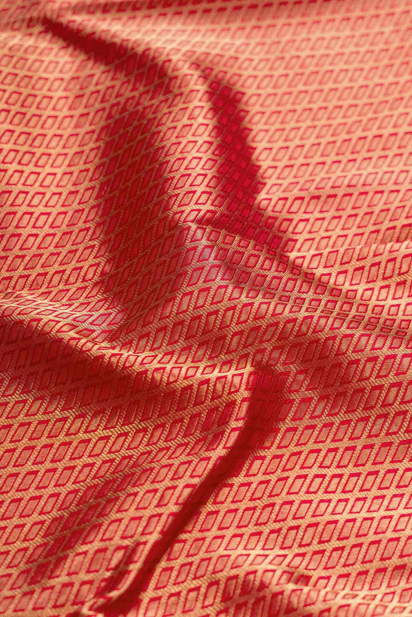 Pure Silk Pure Zari Red Kanjivaram Saree - Image 3