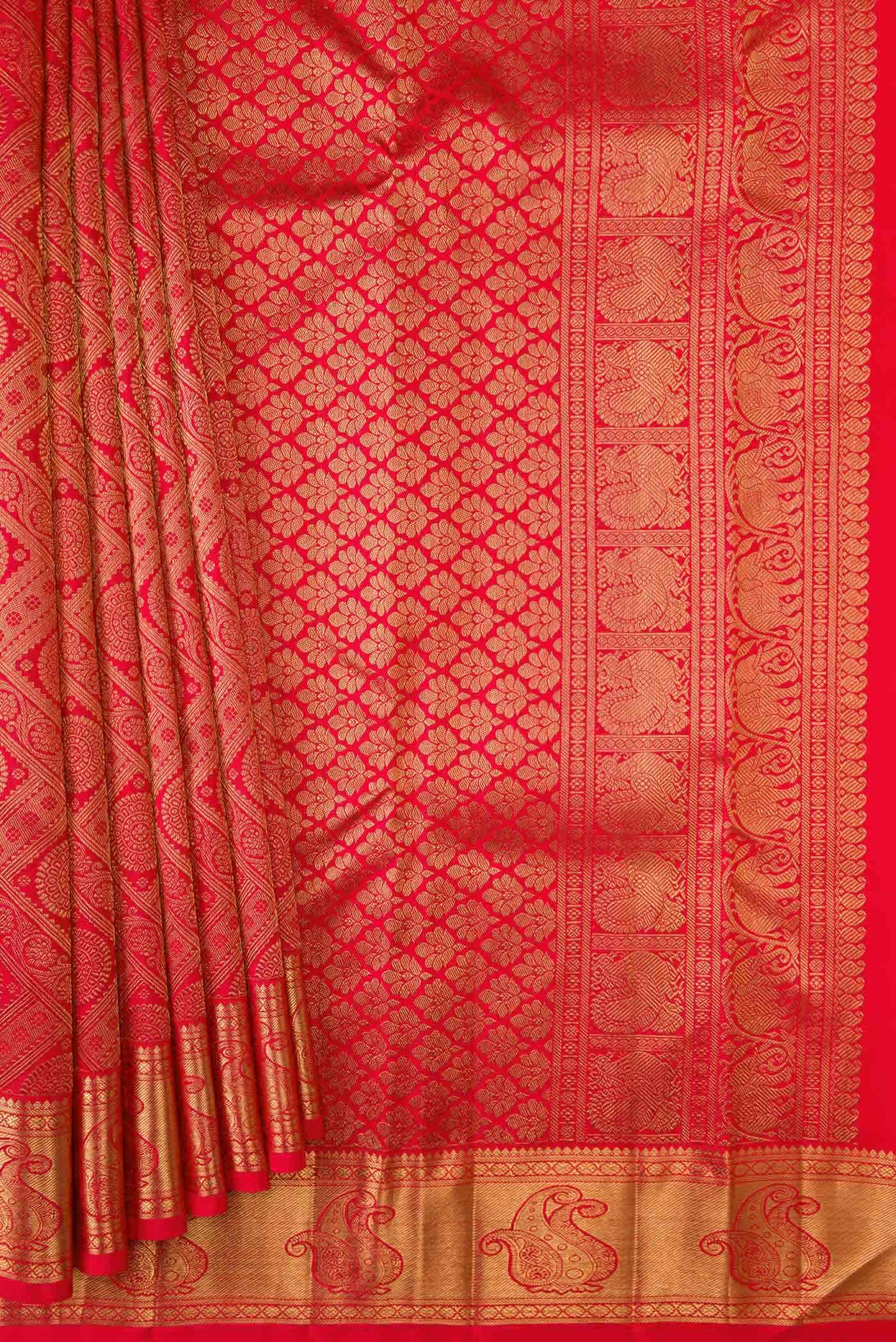 Pure Silk Pure Zari Red Kanjivaram Saree - Image 2