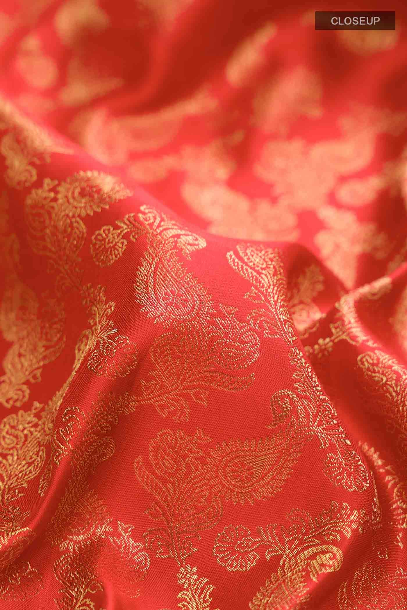 Orange Kanchipuram Silk Saree - Image 3