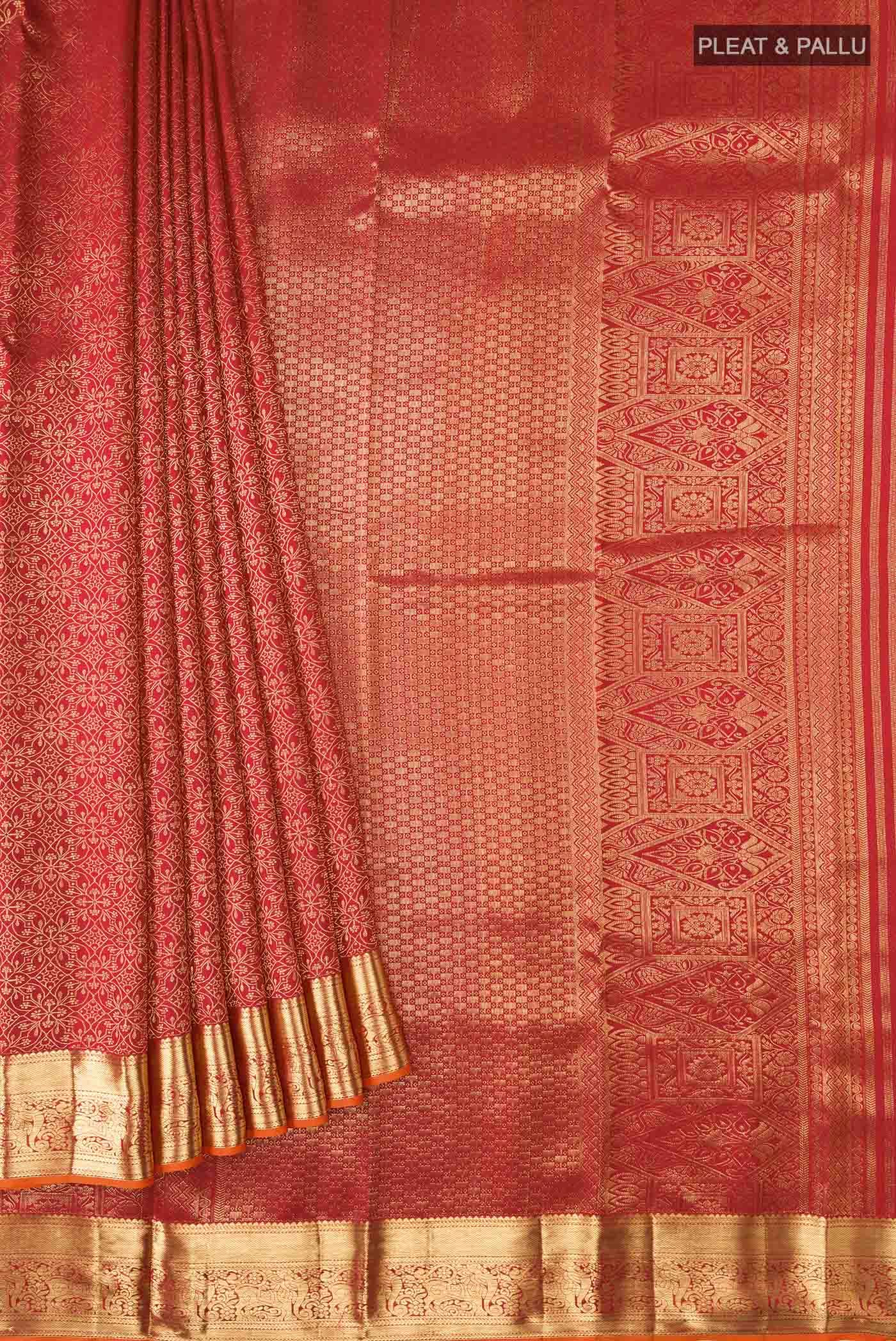 Red Kanchipuram Silk Saree - Image 2