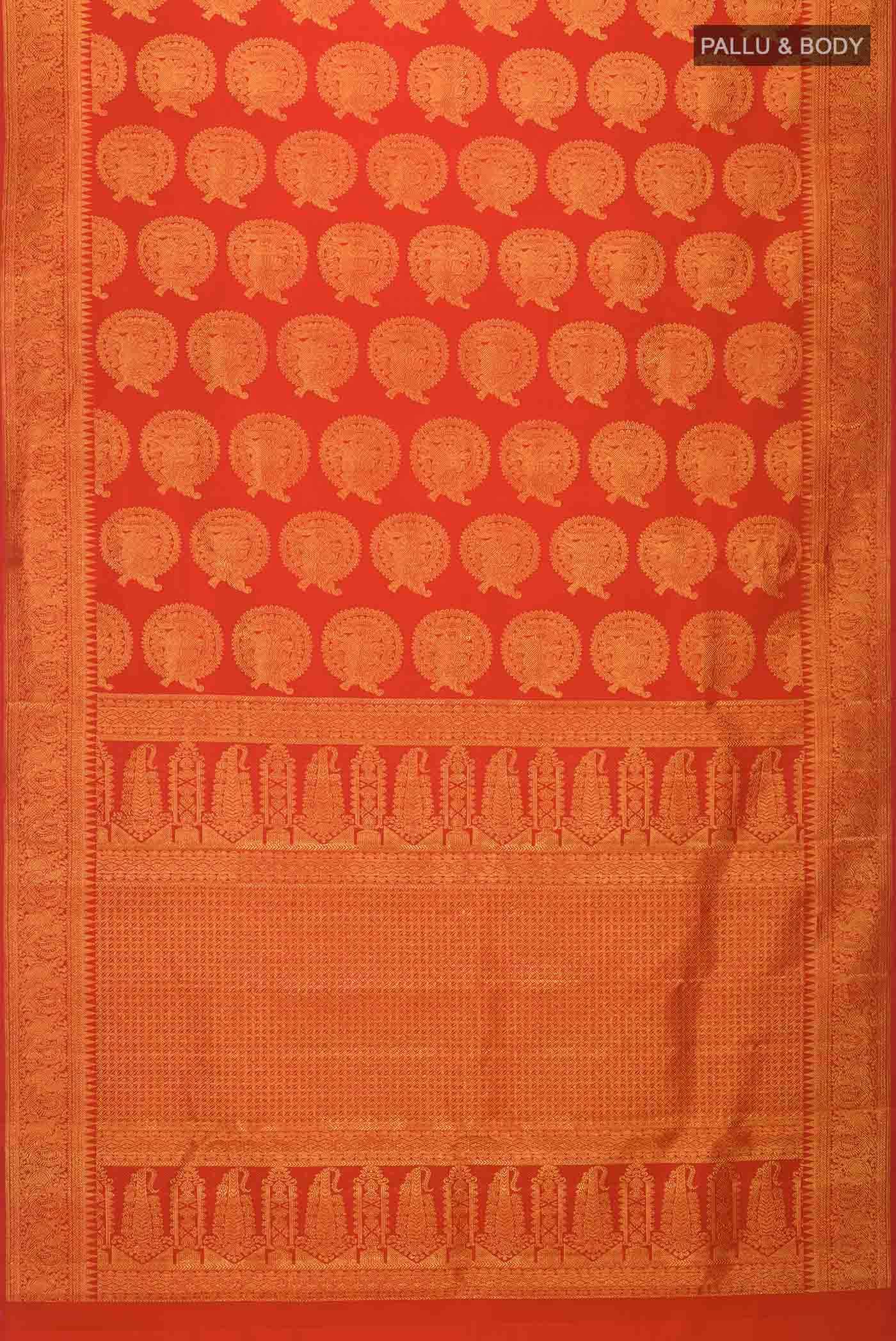 Pure Silk Pure Zari Red Kanjivaram Saree - Image 4