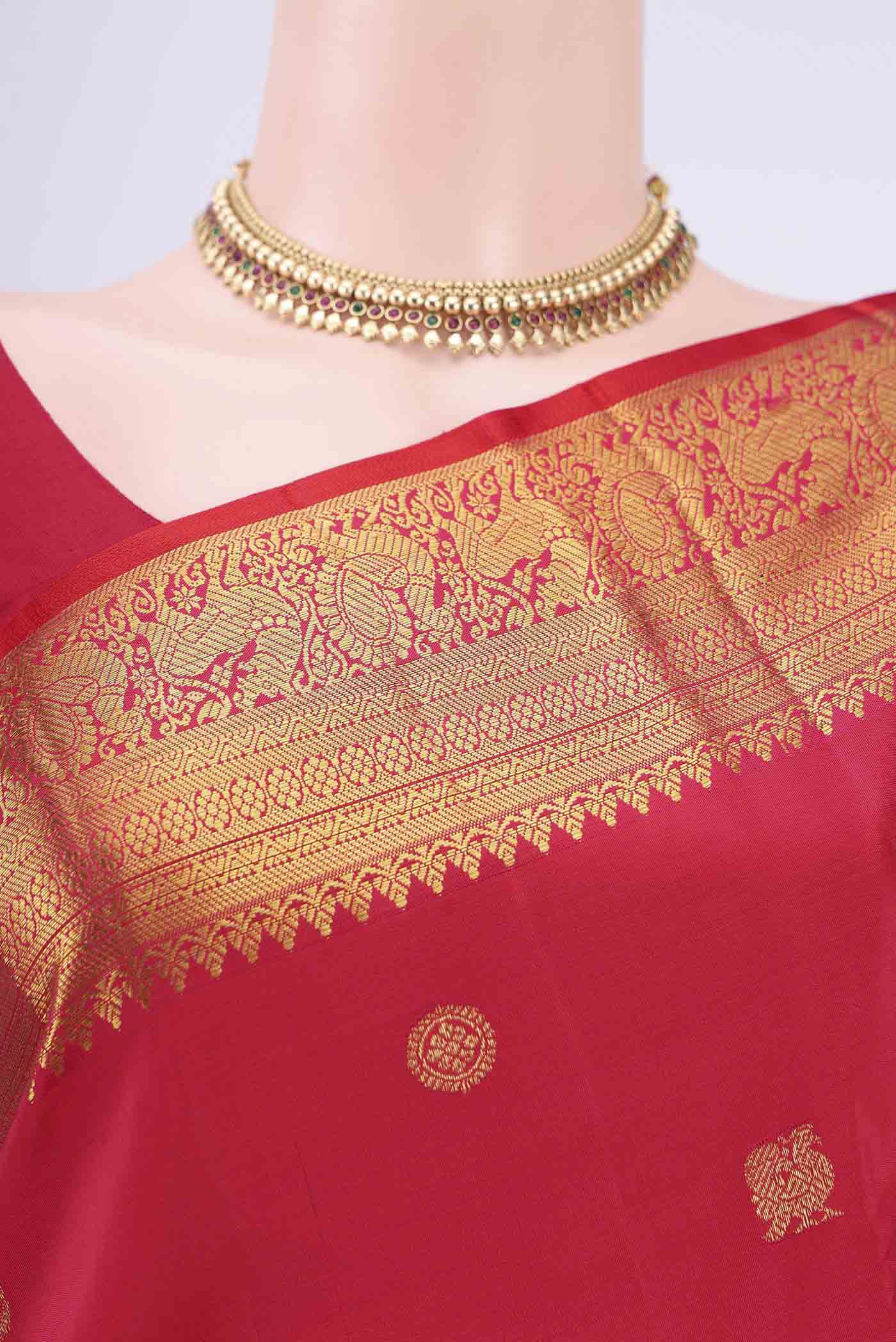 Pink with Red Color Kanjivaram Silk Saree - Image 2