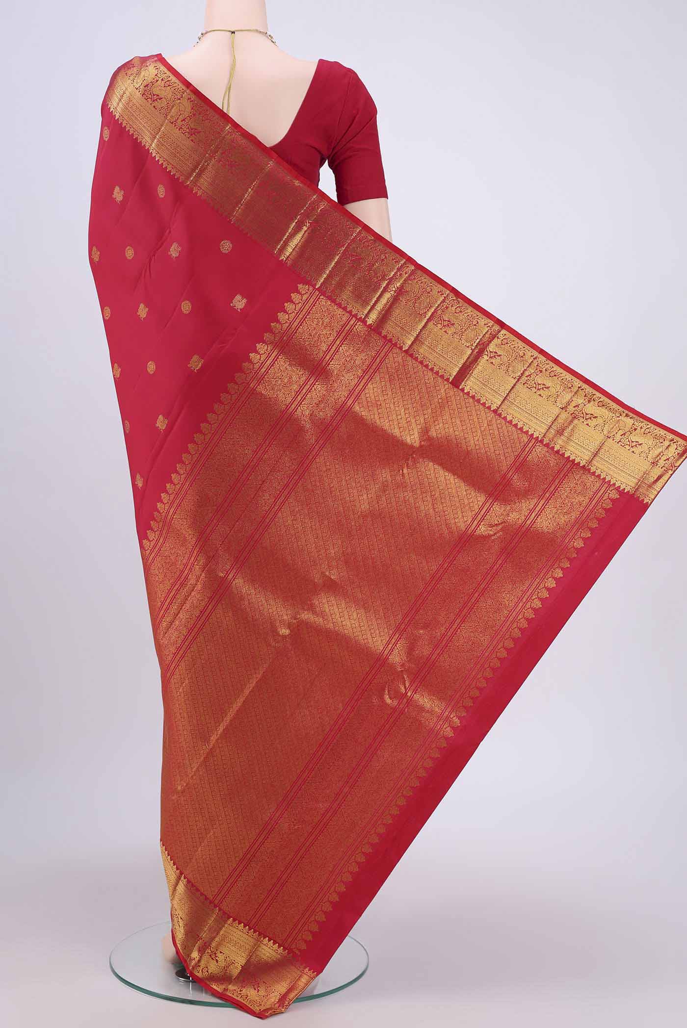 Pink with Red Color Kanjivaram Silk Saree - Image 3