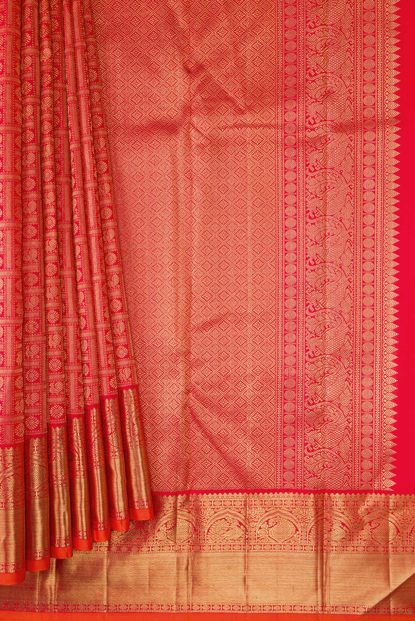 Pure Silk Pure Zari Red Kanjivaram Saree - Image 4