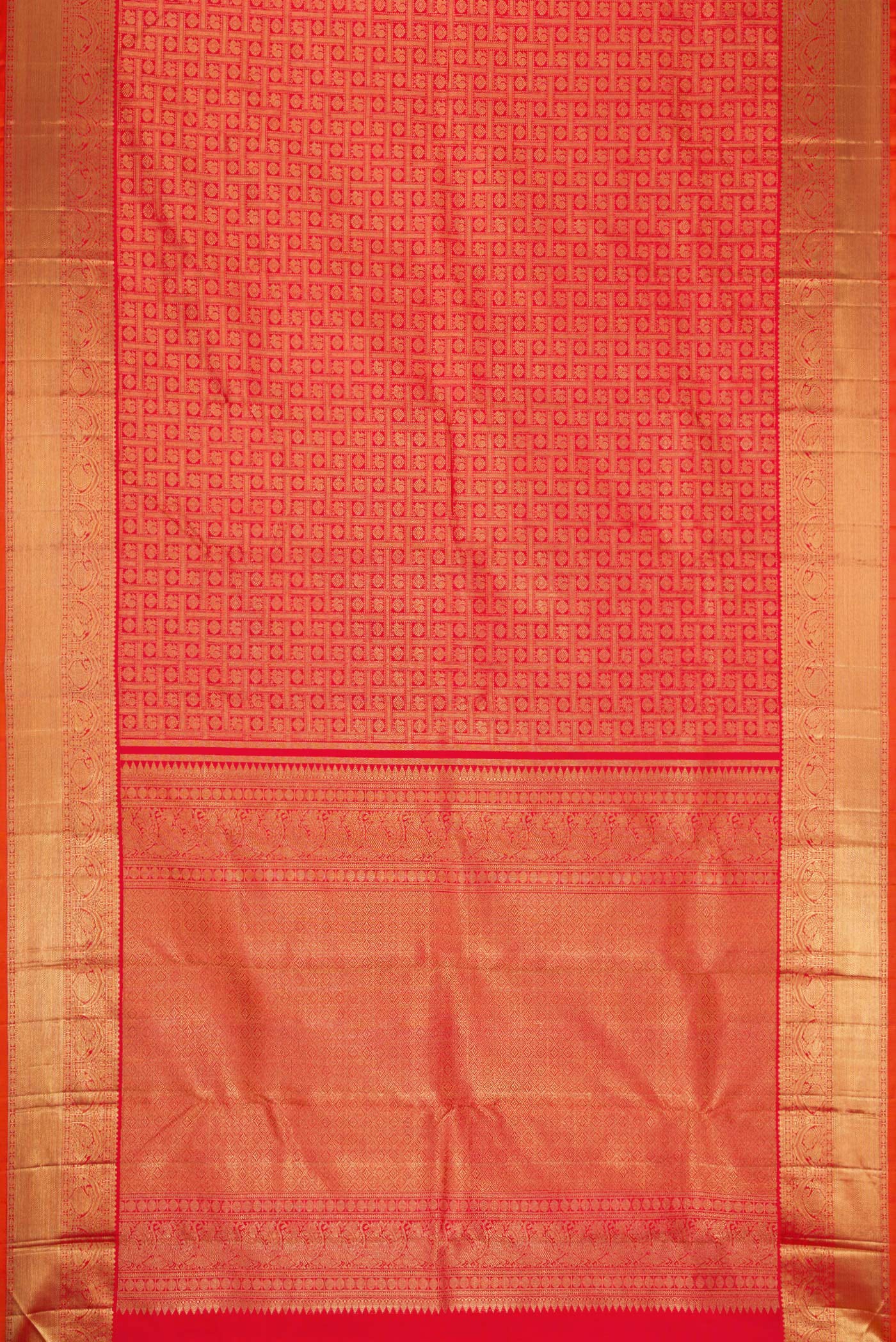Pure Silk Pure Zari Red Kanjivaram Saree - Image 6