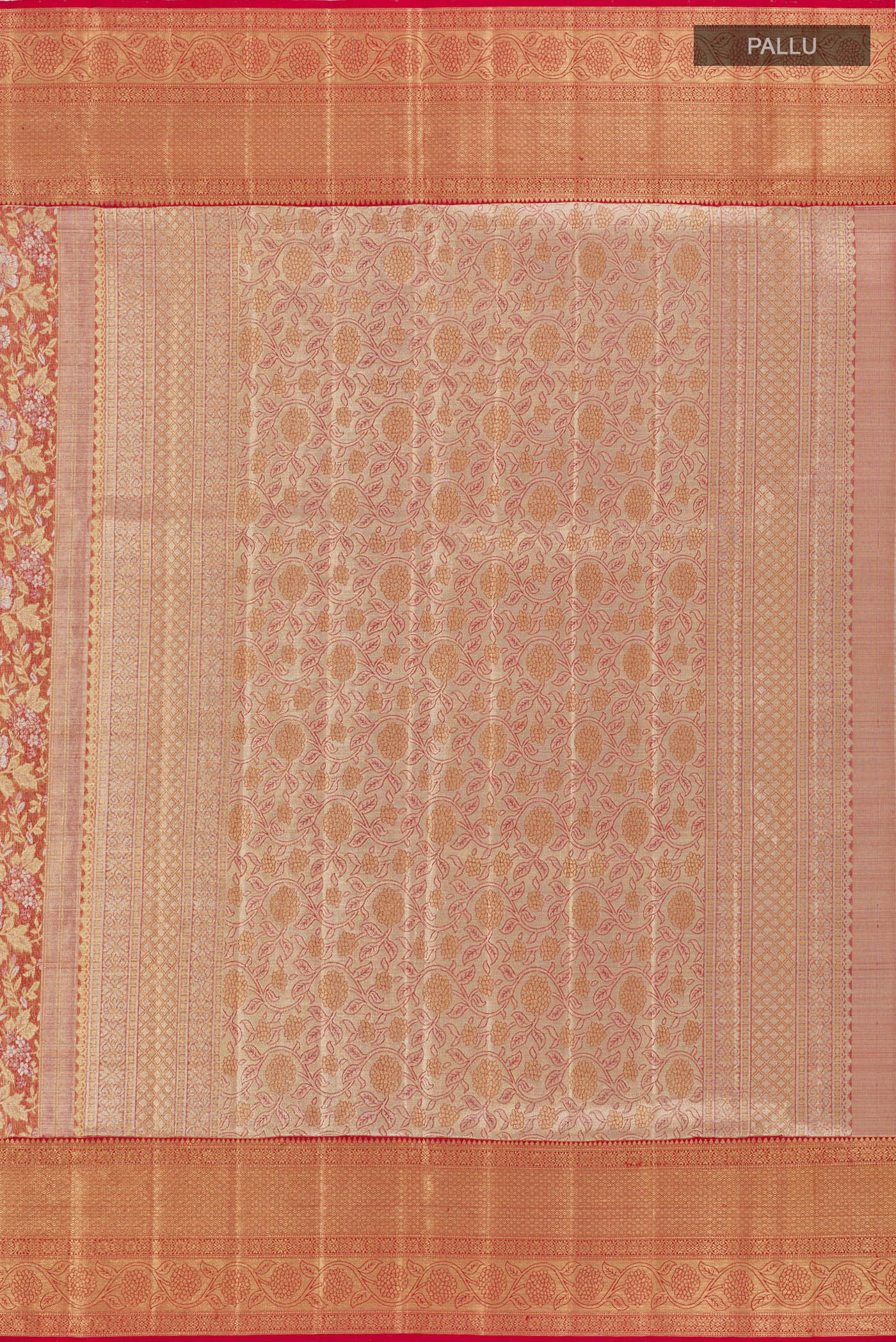 Red with Gold Color Kanjivaram Tissue Silk Saree - Image 6