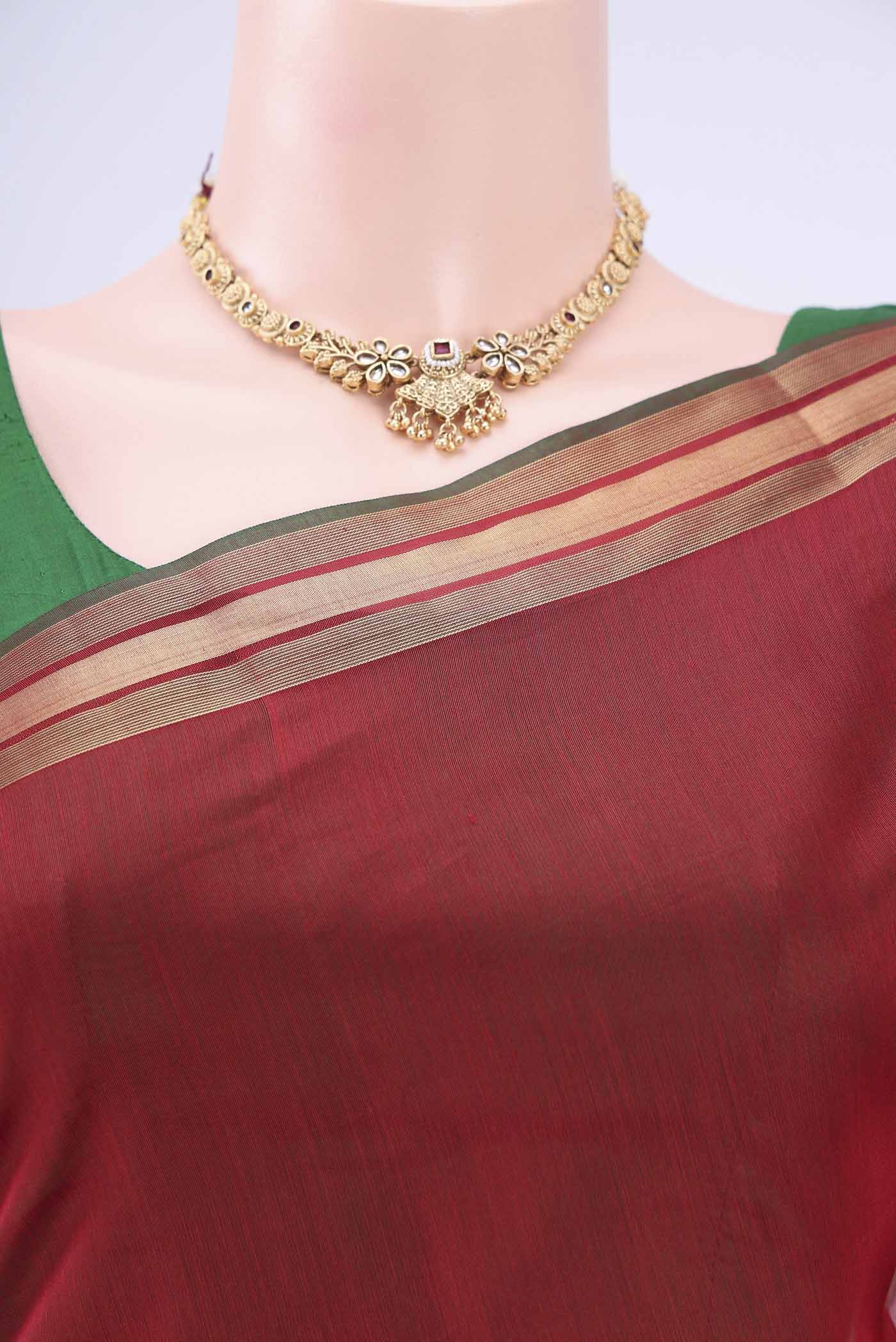 Red Kora Cotton Saree - Image 2