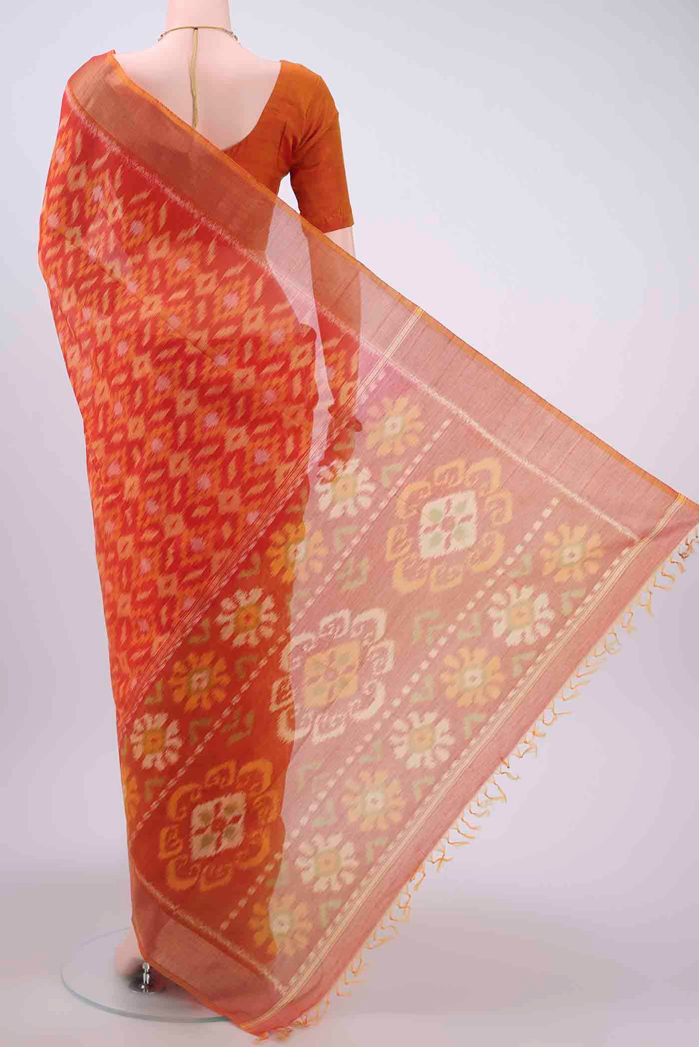 Orange Silk Cotton Saree - Image 3