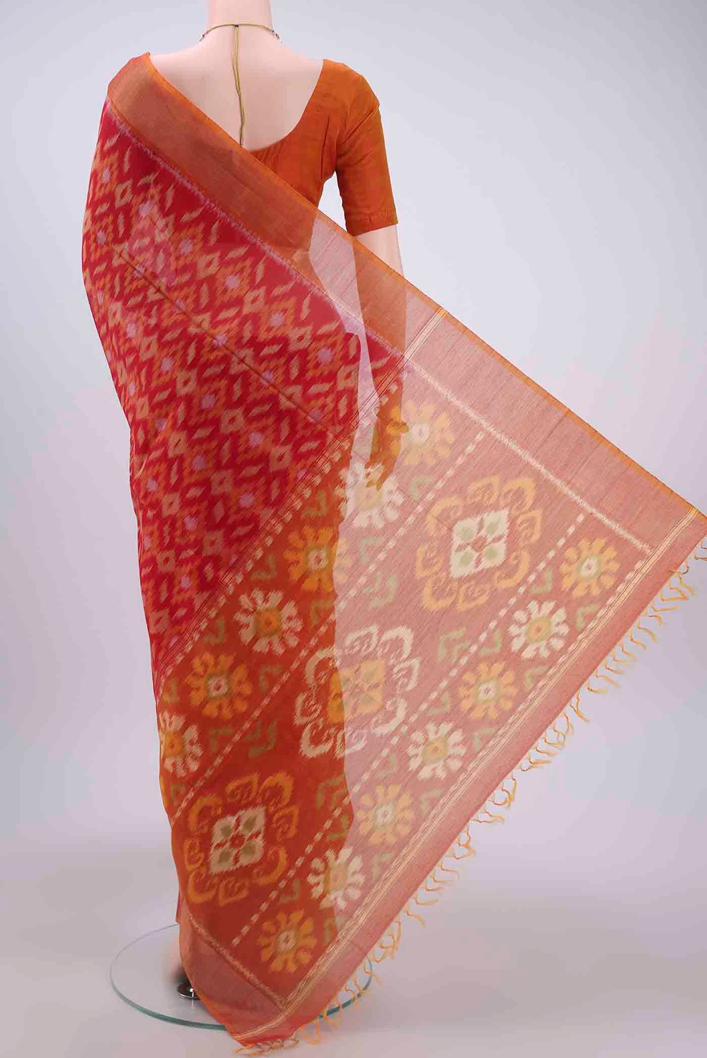 Red Kora Cotton Saree - Image 3