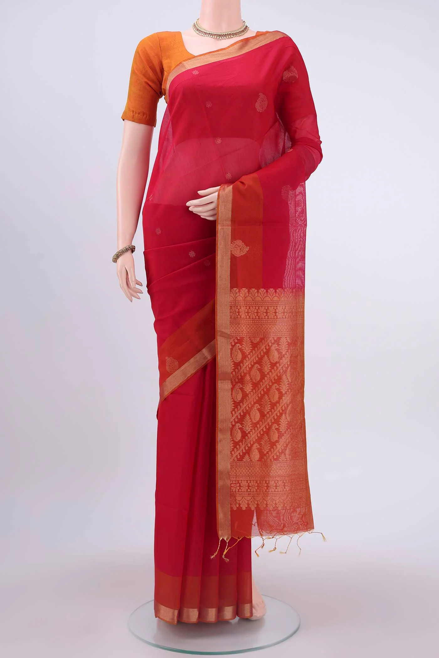 Red Kora Cotton Saree