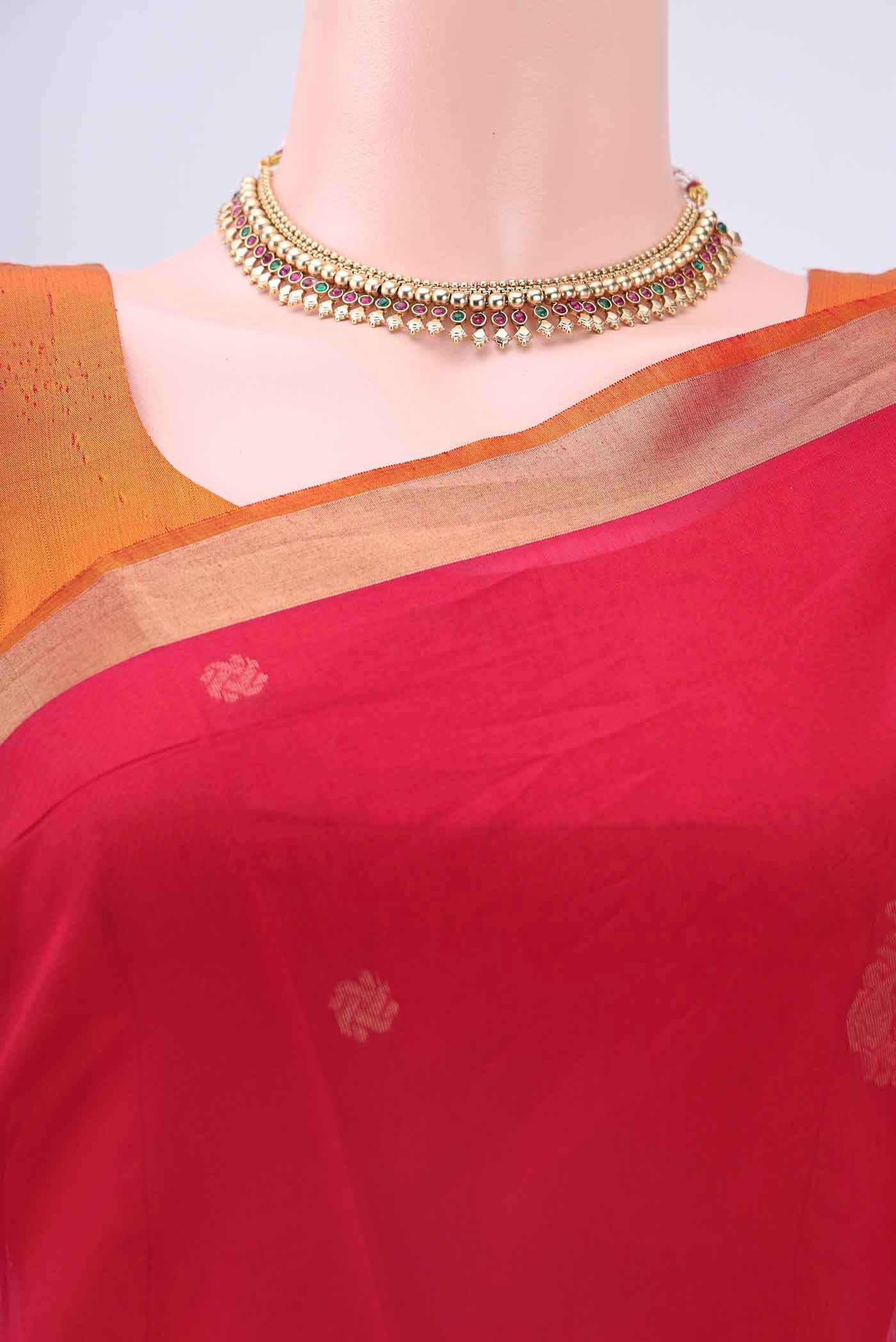 Red Kora Cotton Saree - Image 2